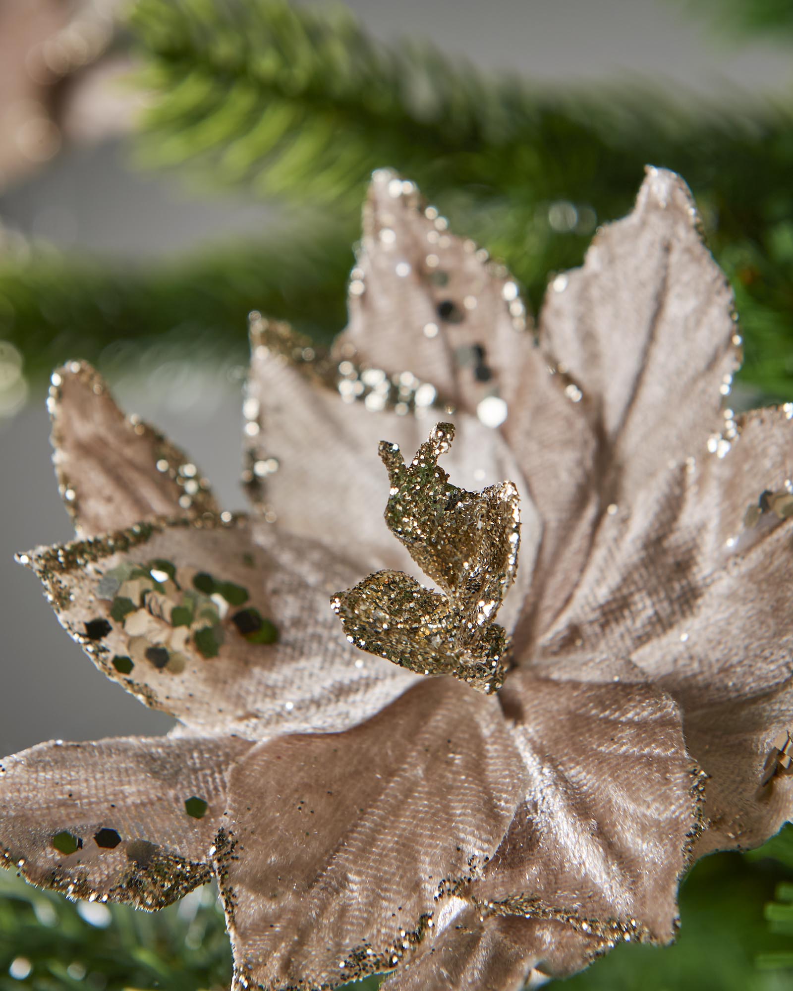 Set of 3 Gold Artificial Poinsettia Flowers with Clip, 12 cm