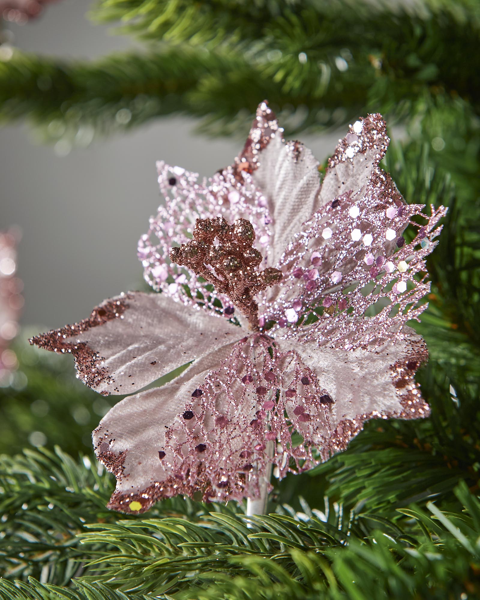 Set of 3 Baby Pink Artificial Poinsettia Flowers with Clip, 12 cm