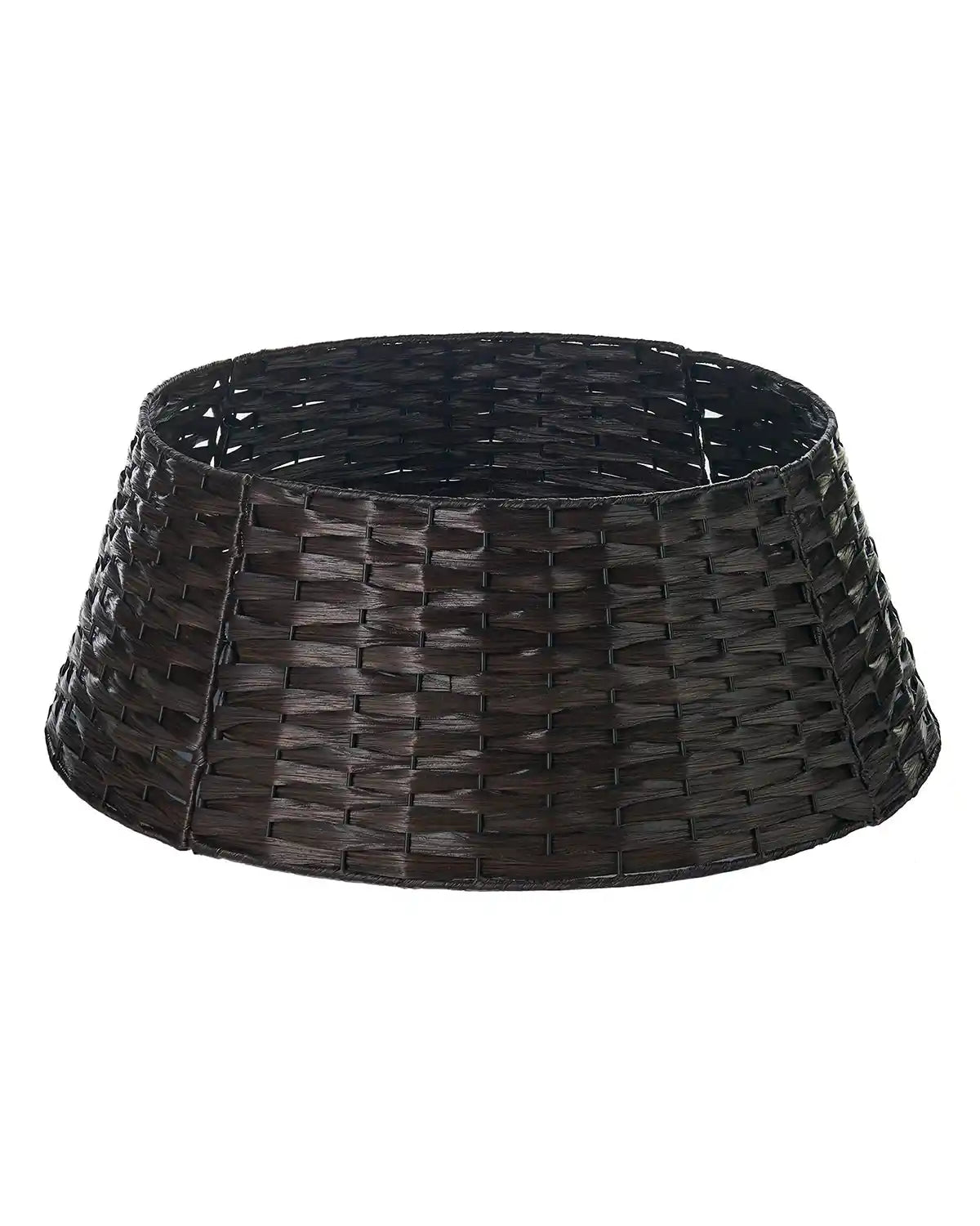 Dark brown woven rattan tree collar on a white background