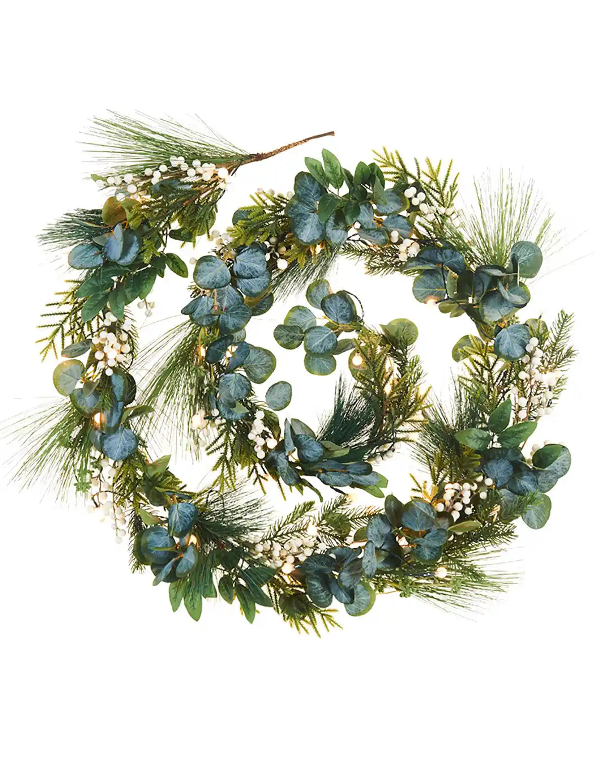 Decorated Garland, Berries & Eucalyptuses on a white background