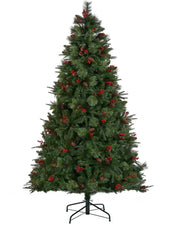 Decorated Mixed Tip Berries & Pinecones Christmas Tree, 6 ft on a White background