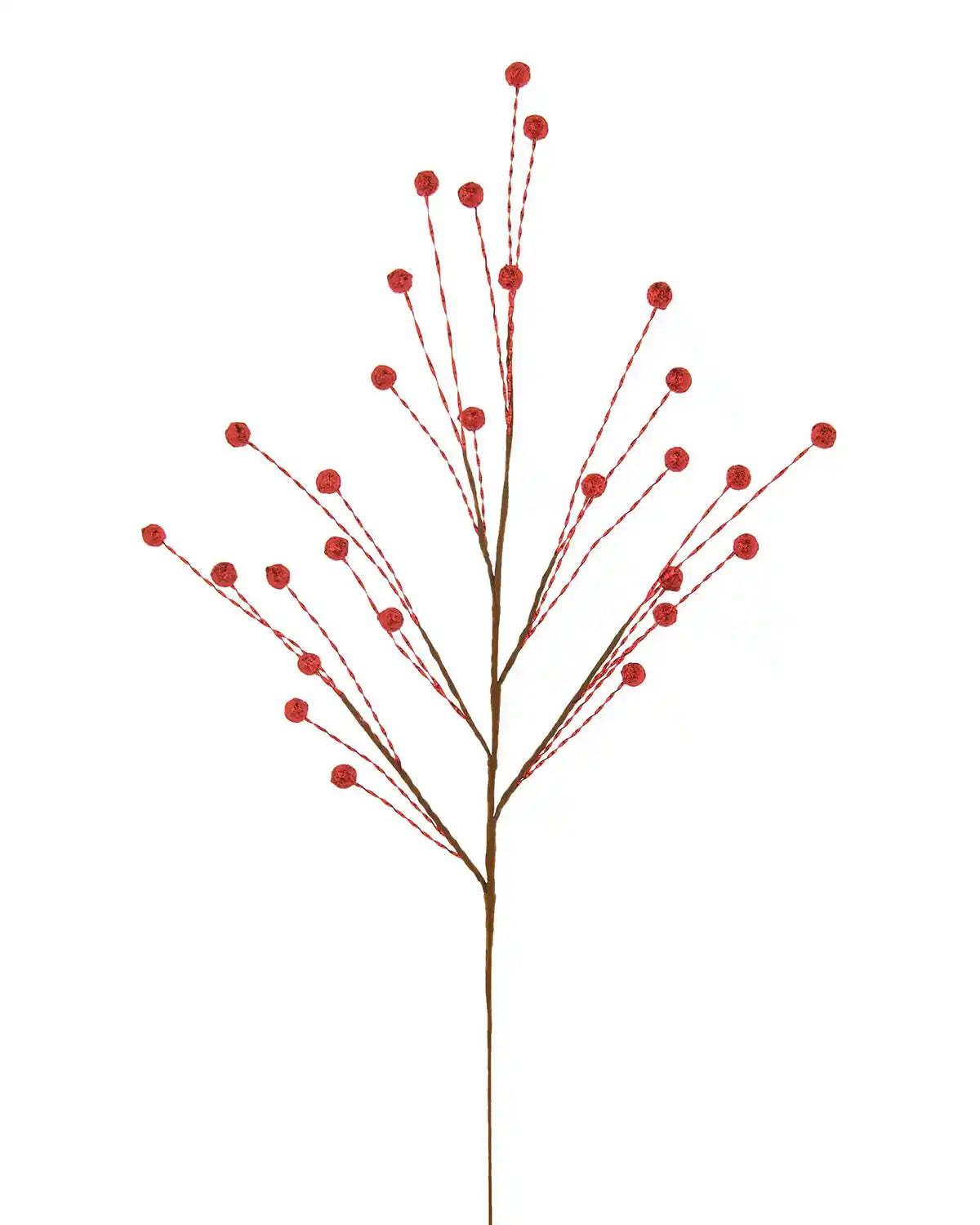 Decorative Christmas tree spray with glitter red berries on a white background