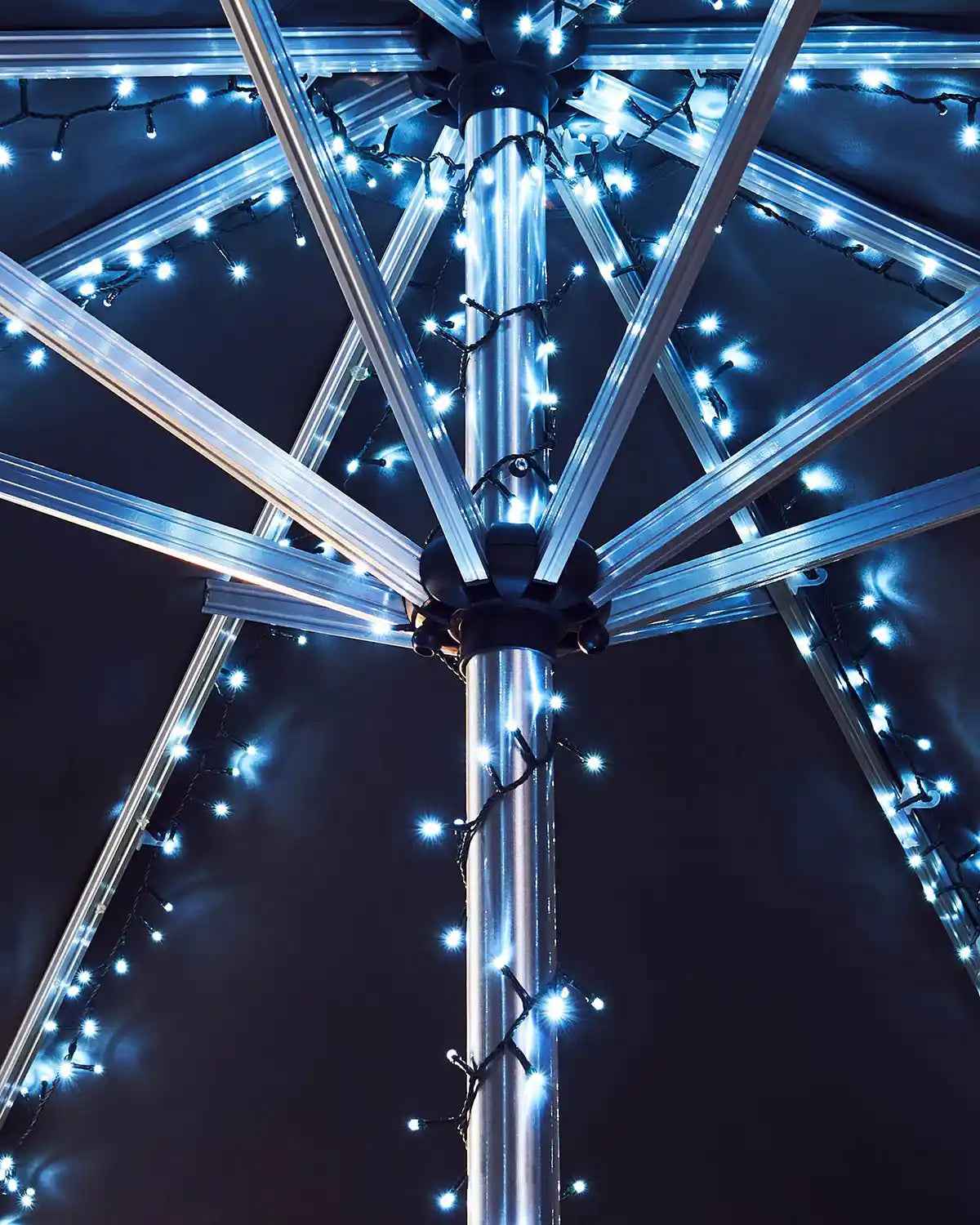 Decorative light fixture with Ice white LED lights on a dark background