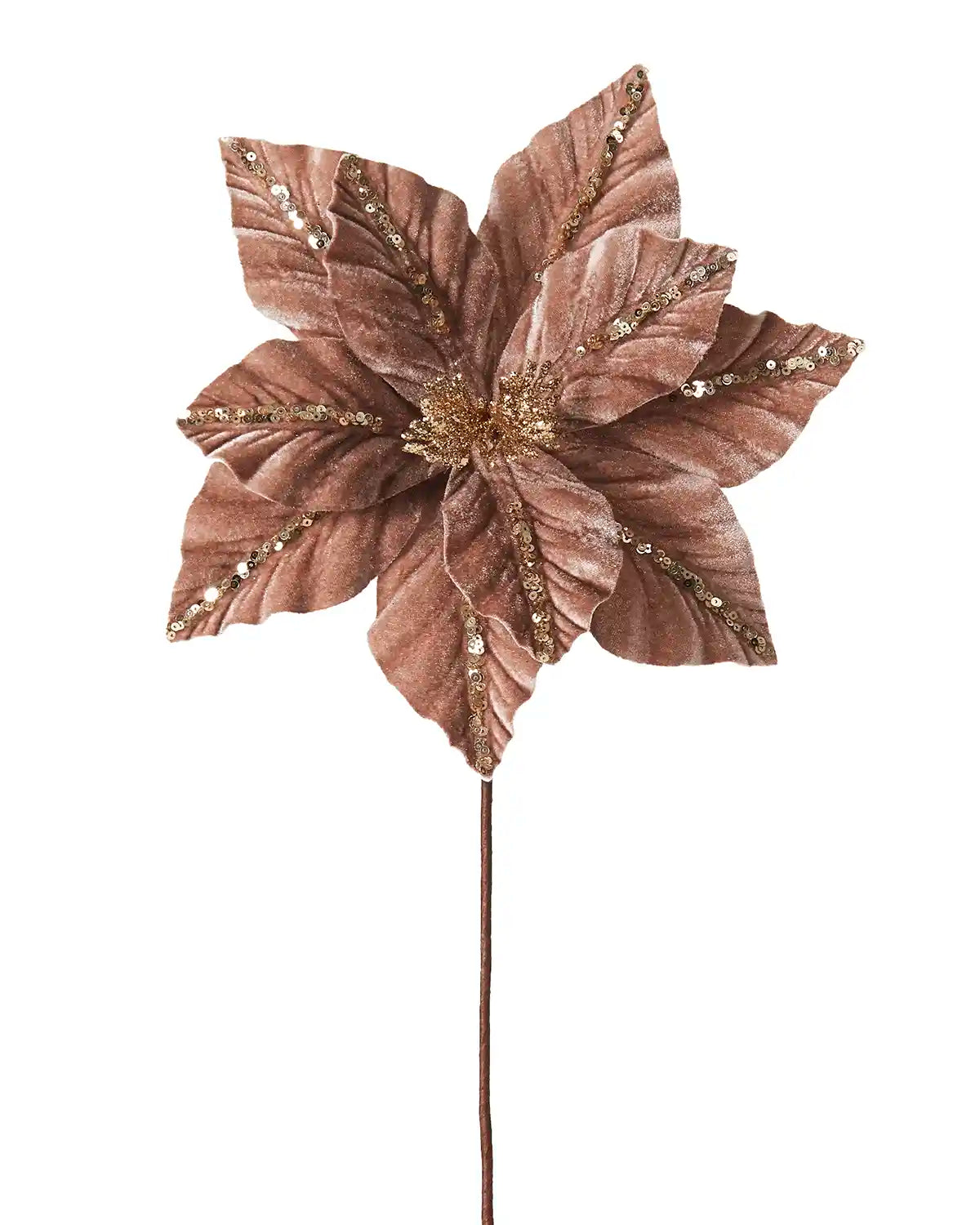 Decorative rose gold flower with metallic finish on a white background