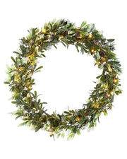 Frosted Mistletoe Wreath with Pinecones & Berries on a white background