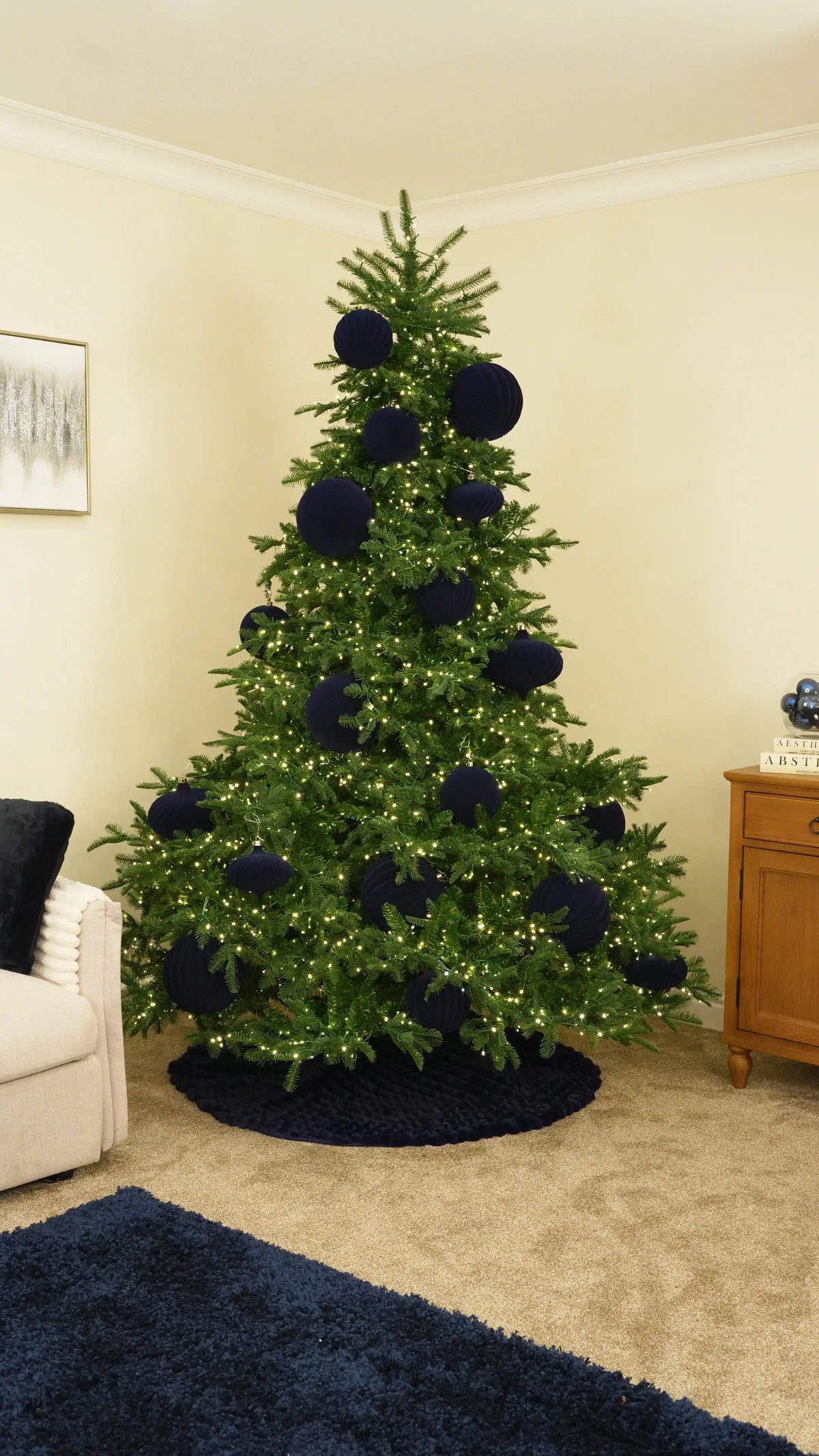 Layer 15cm Navy Velvet Baubles Throughout the Tree