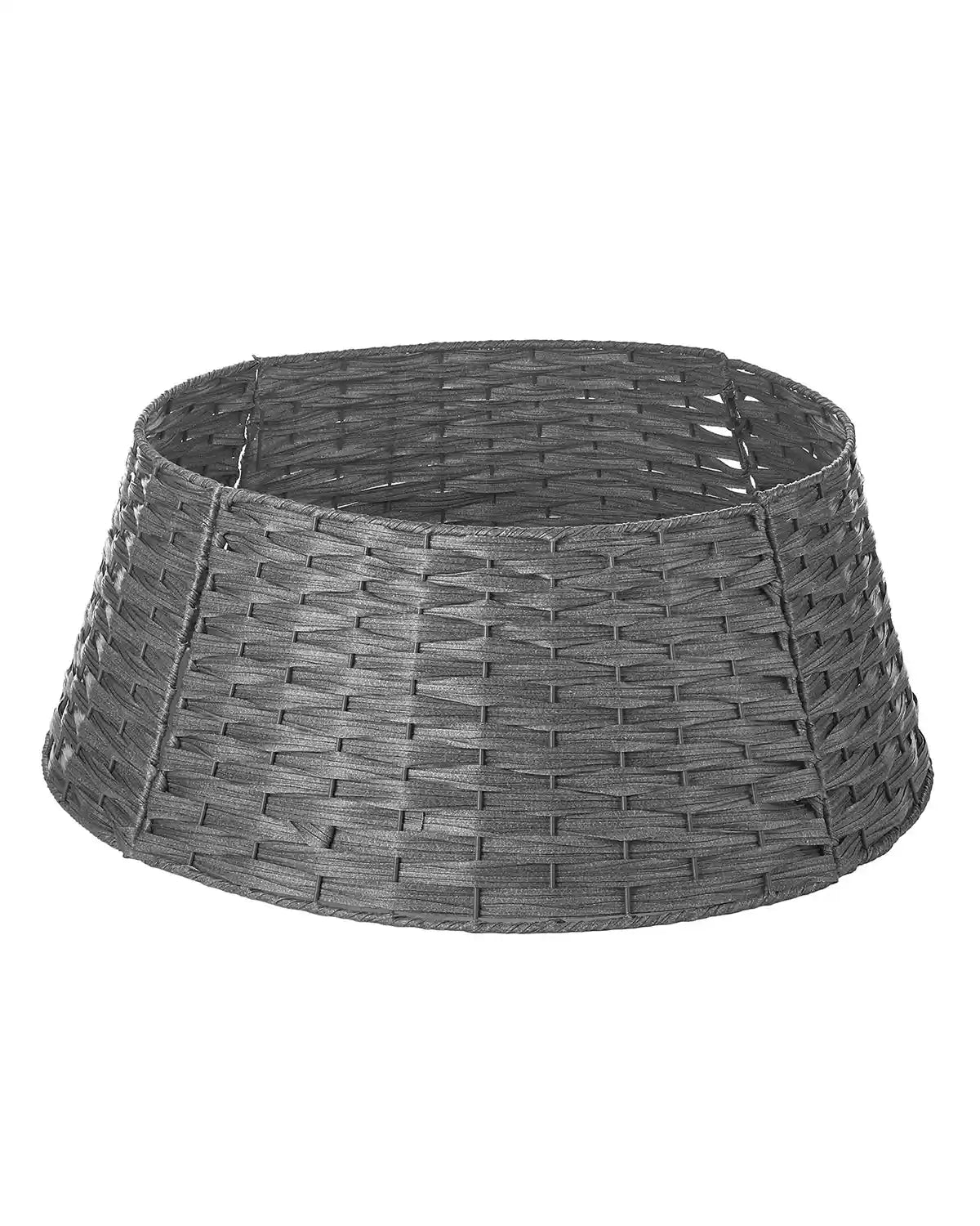 Grey rattan tree collar on a white background