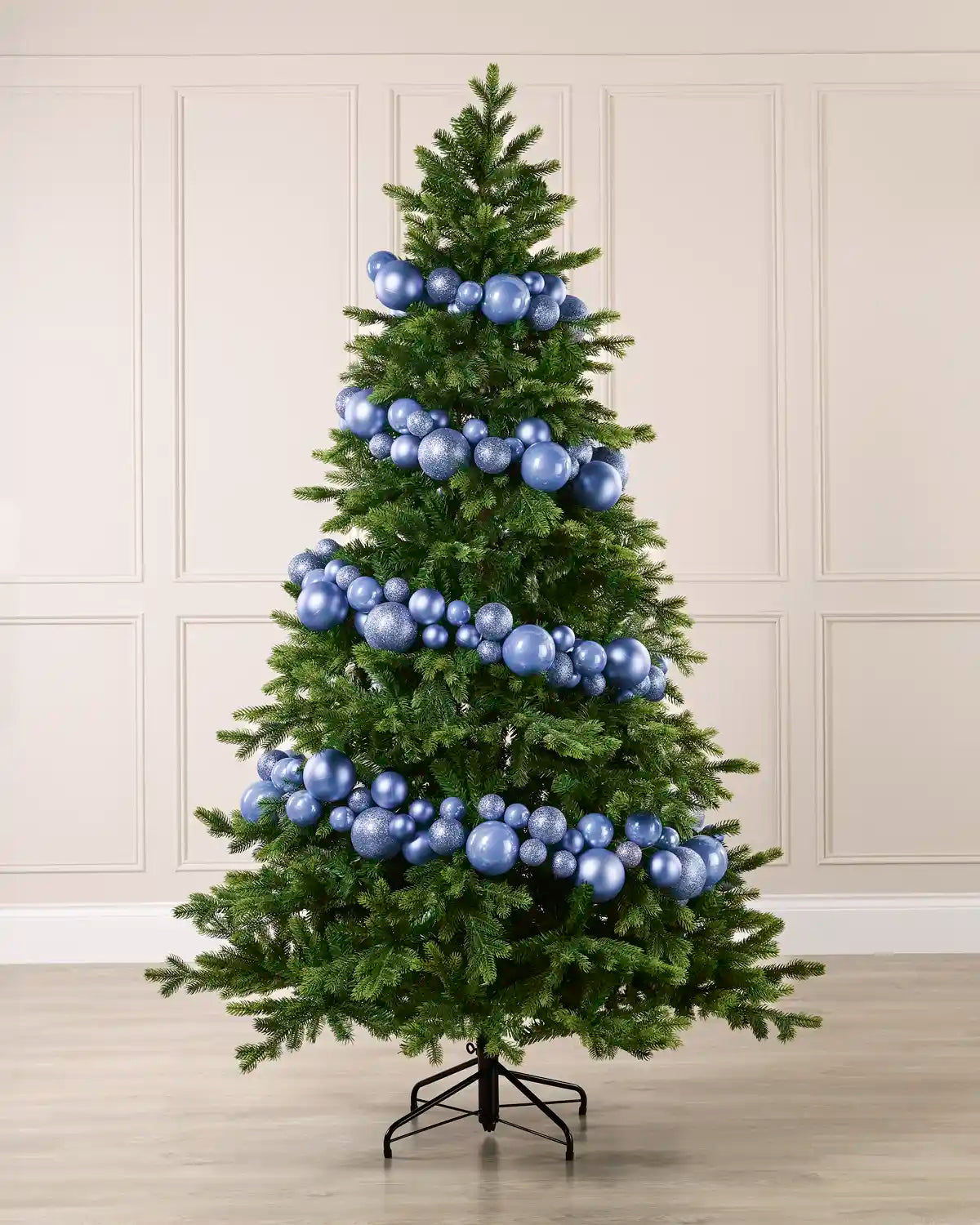Ice Blue  Bauble Garland decorating a Christmas tree
