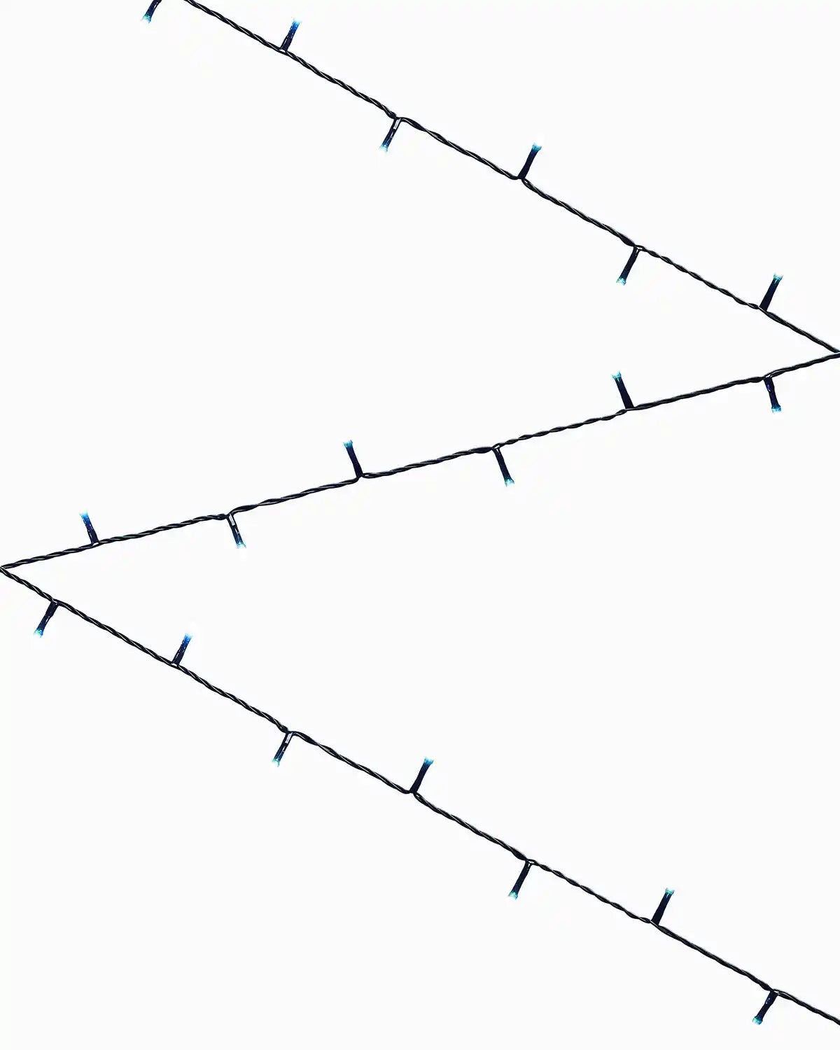 Ice white string lights in a zig zag pattern on a white background