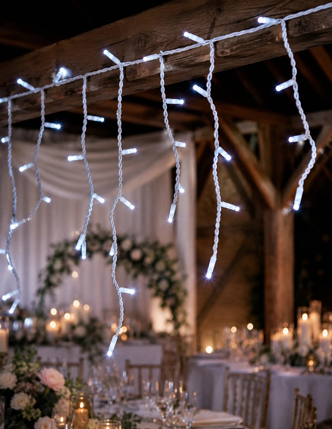 Pro Series Connectable Wedding Icicle Lights, White