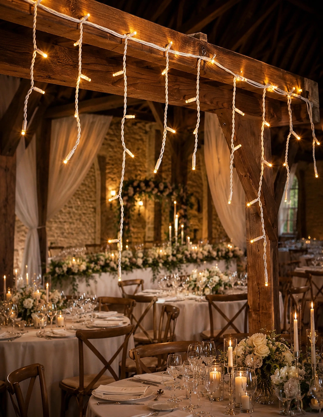 Pro Series Connectable Wedding Icicle Lights, Warm White