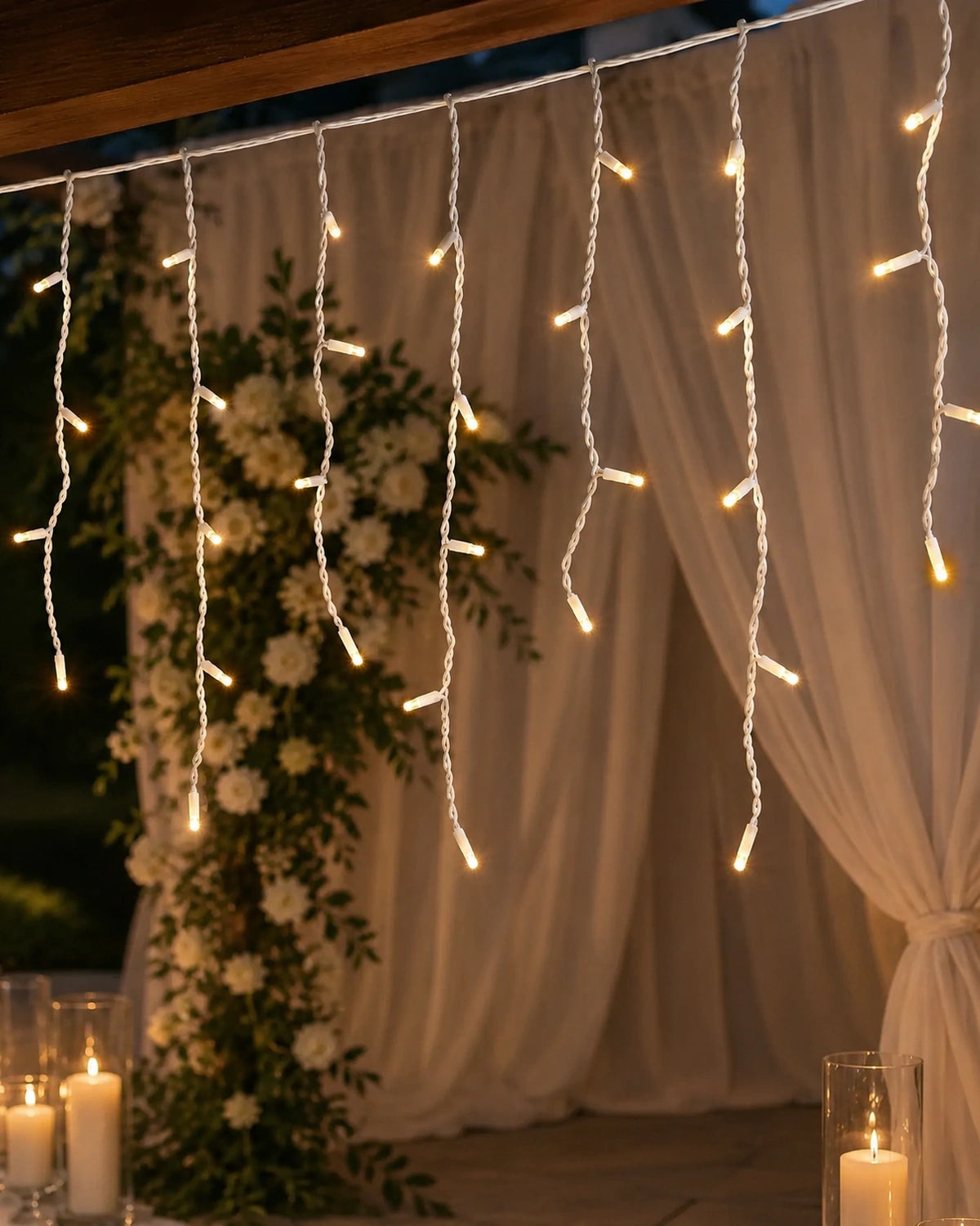 Pro Series Connectable Wedding Twinkling Icicle Lights, Warm White