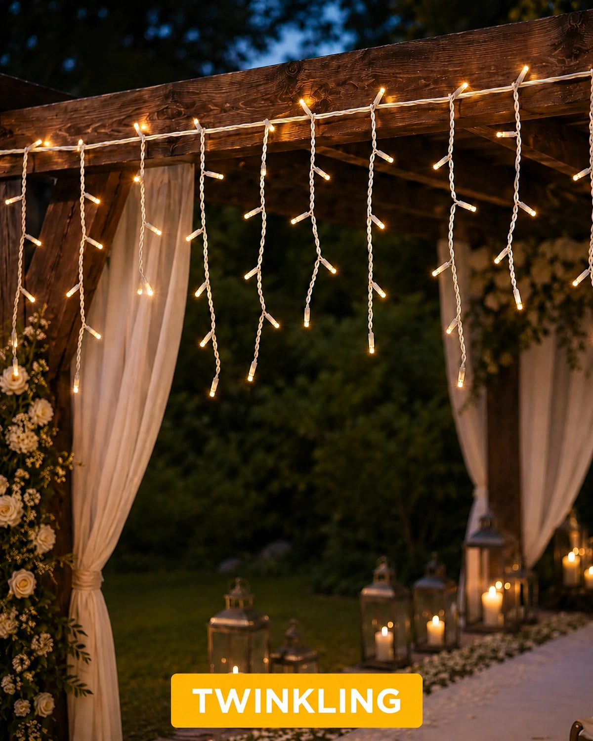 Pro Series Connectable Wedding Twinkling Icicle Lights, Warm White
