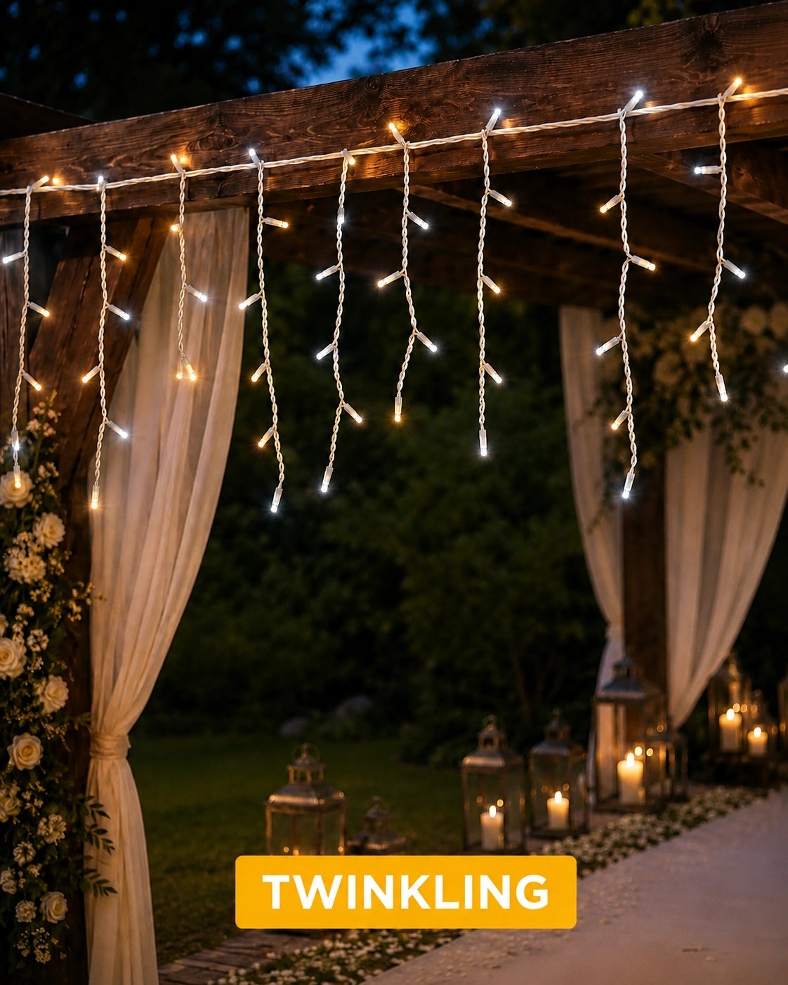 Pro Series Connectable Twinkling Wedding Icicle Lights, Warm White / White