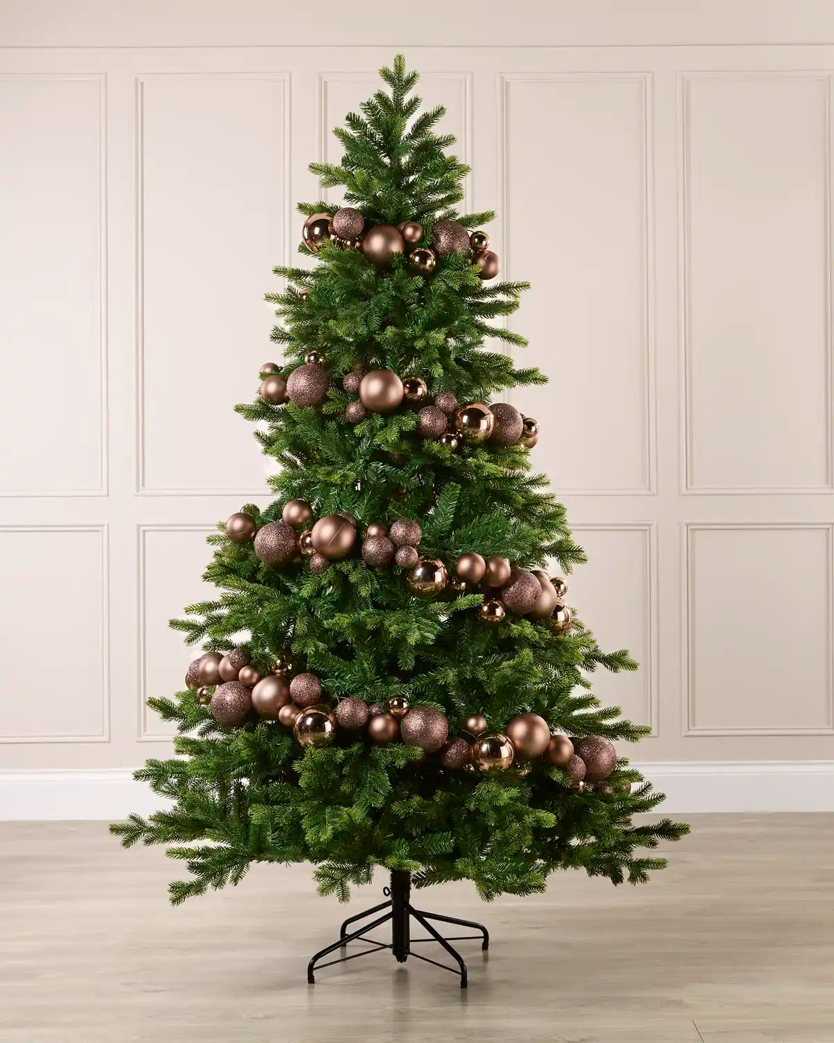 Mocha Bauble Garland decorating a Christmas tree