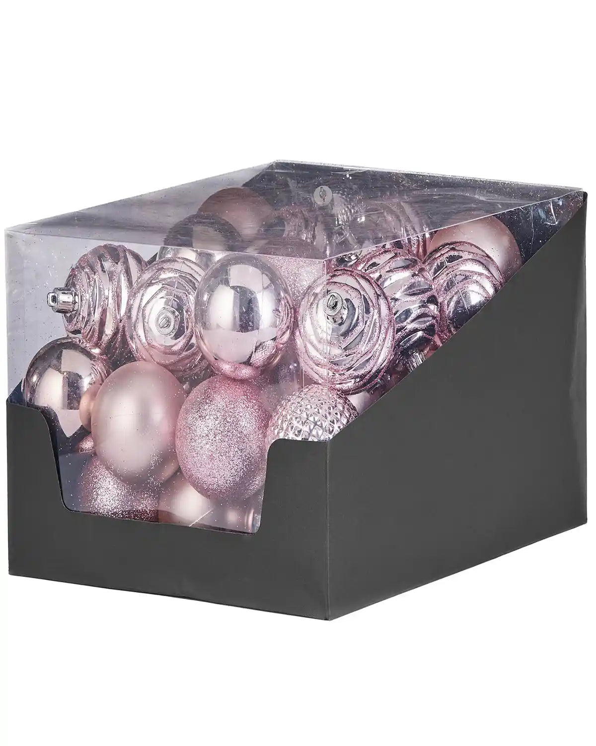 Pack of Pink Christmas baubles on a white background