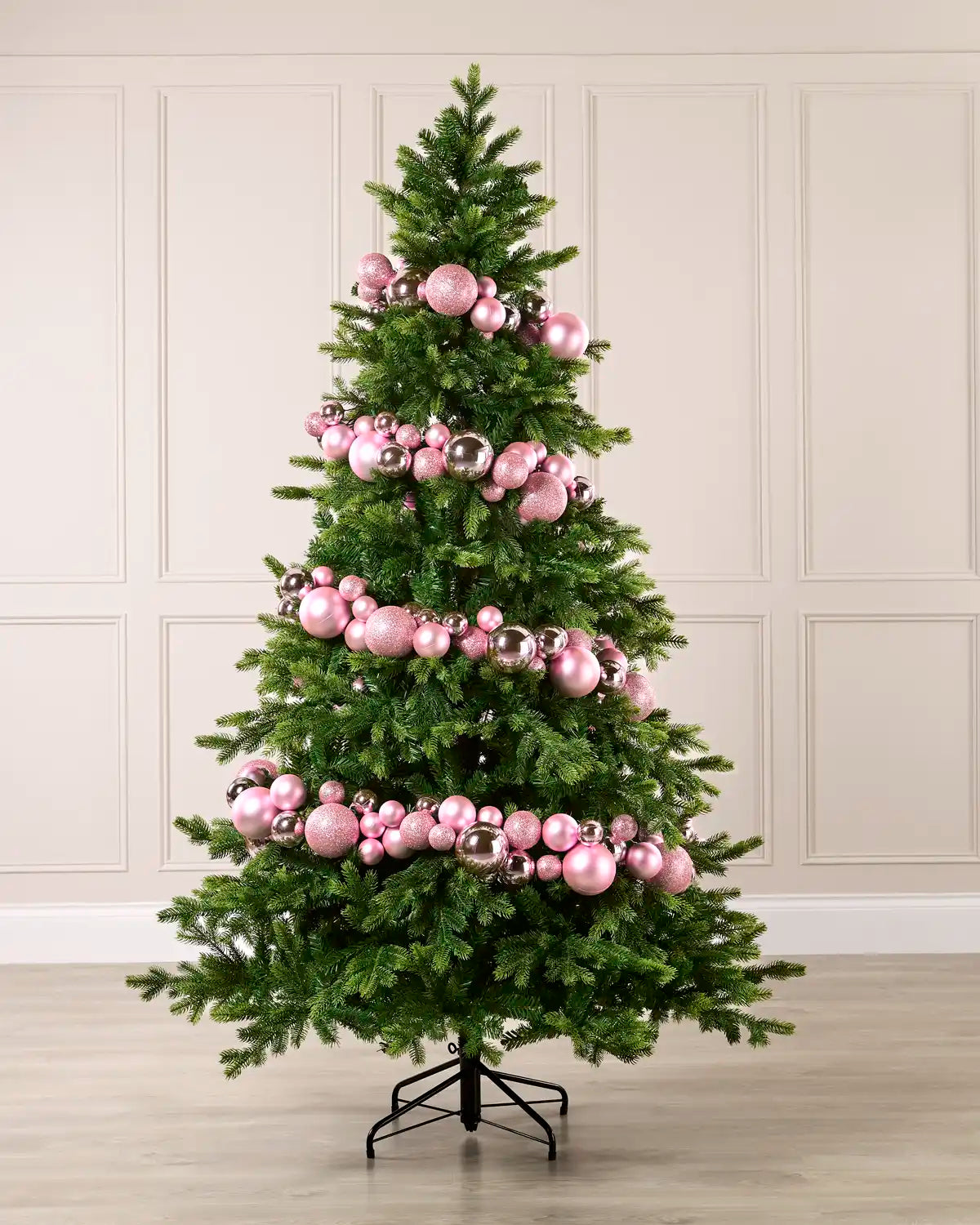 Pink Bauble Garland decorating a Christmas tree