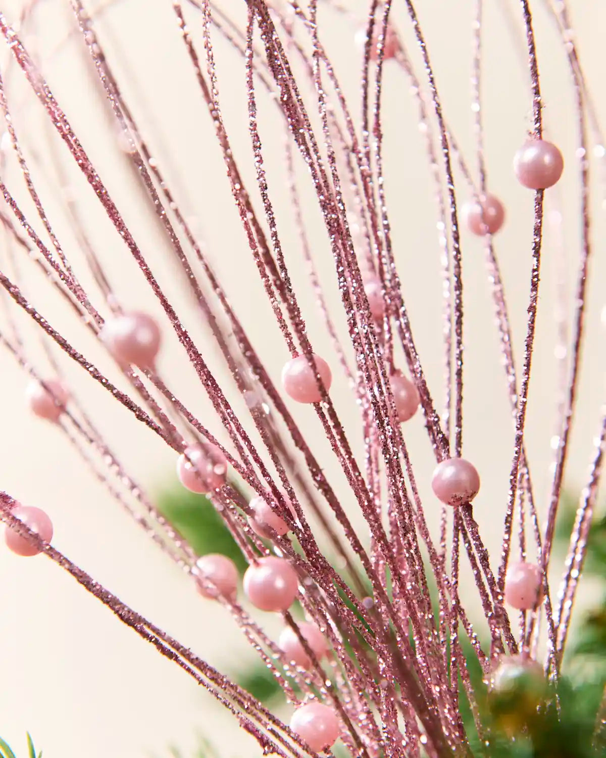 Pink Glitter Nest Christmas Tree Pick showing the glitter details and Pink balls
