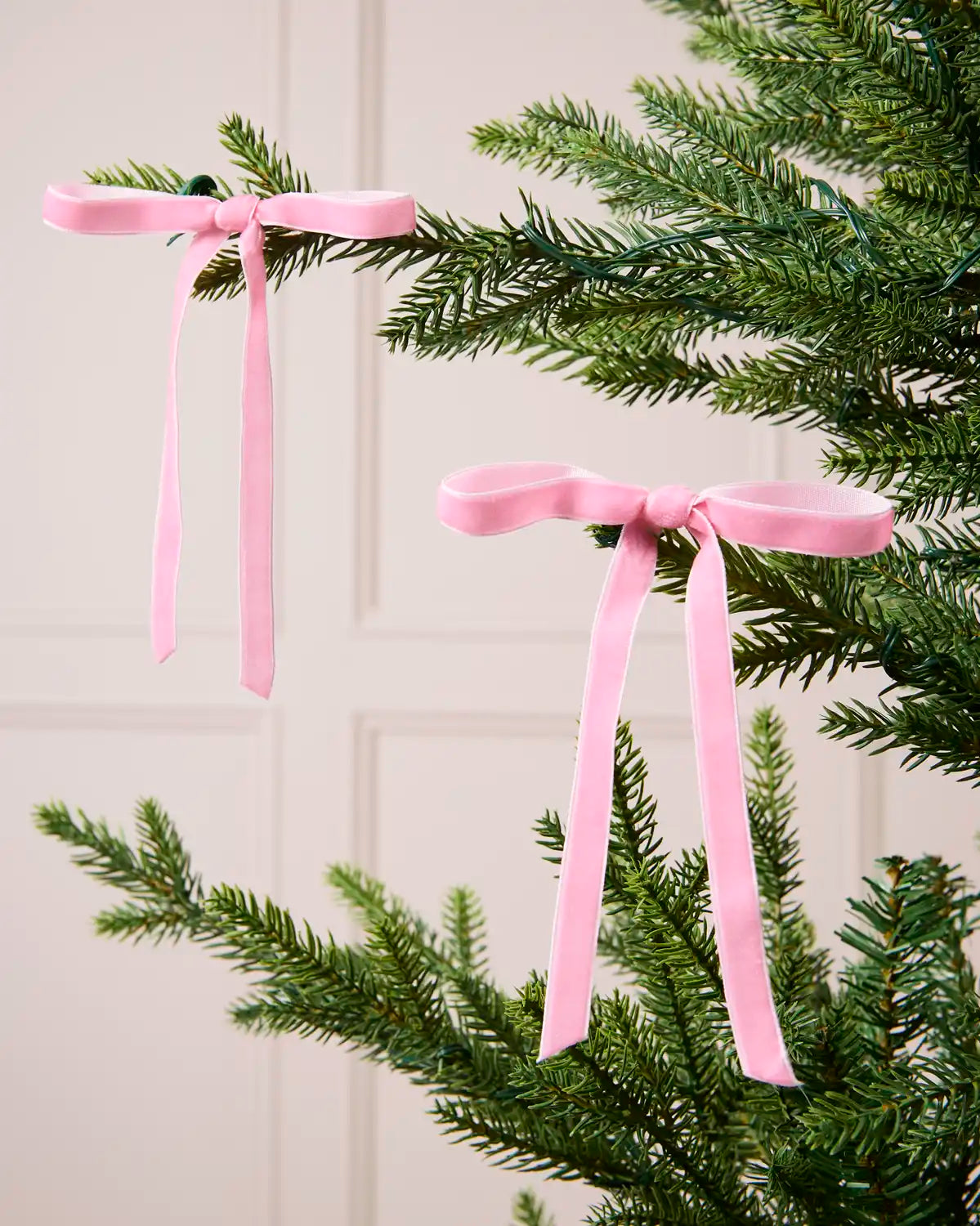 Pink Velvet Bows displayed on a Christmas tree