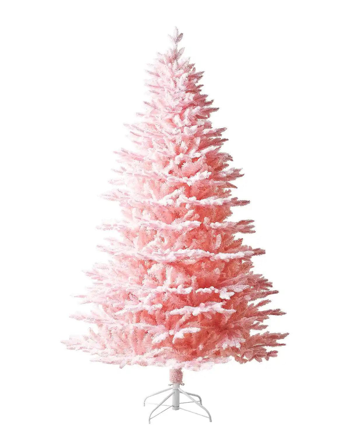 Pink artificial Christmas tree on a white background