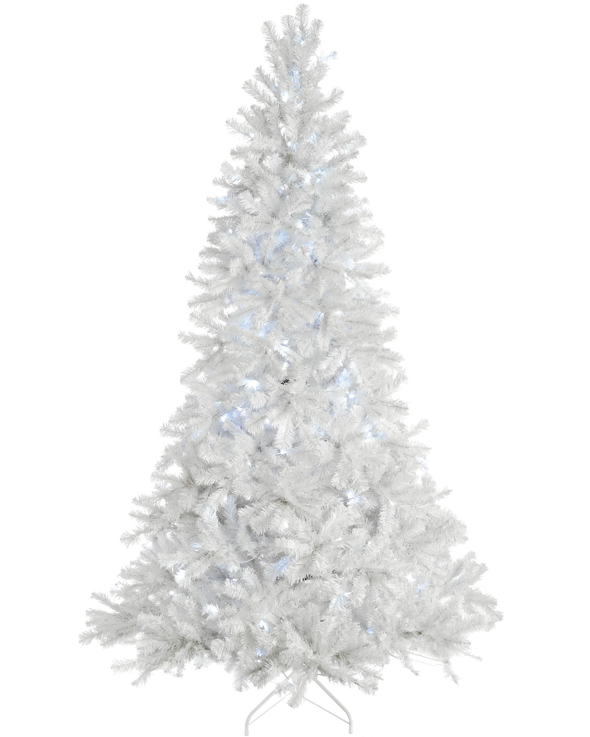 Pre-lit Deluxe White Pine Christmas tree with 350 ice white LED lights, 8 lighting functions, and 1291 mixed PE and PVC tips—featuring a full 137 cm spread for indoor or outdoor festive displays.