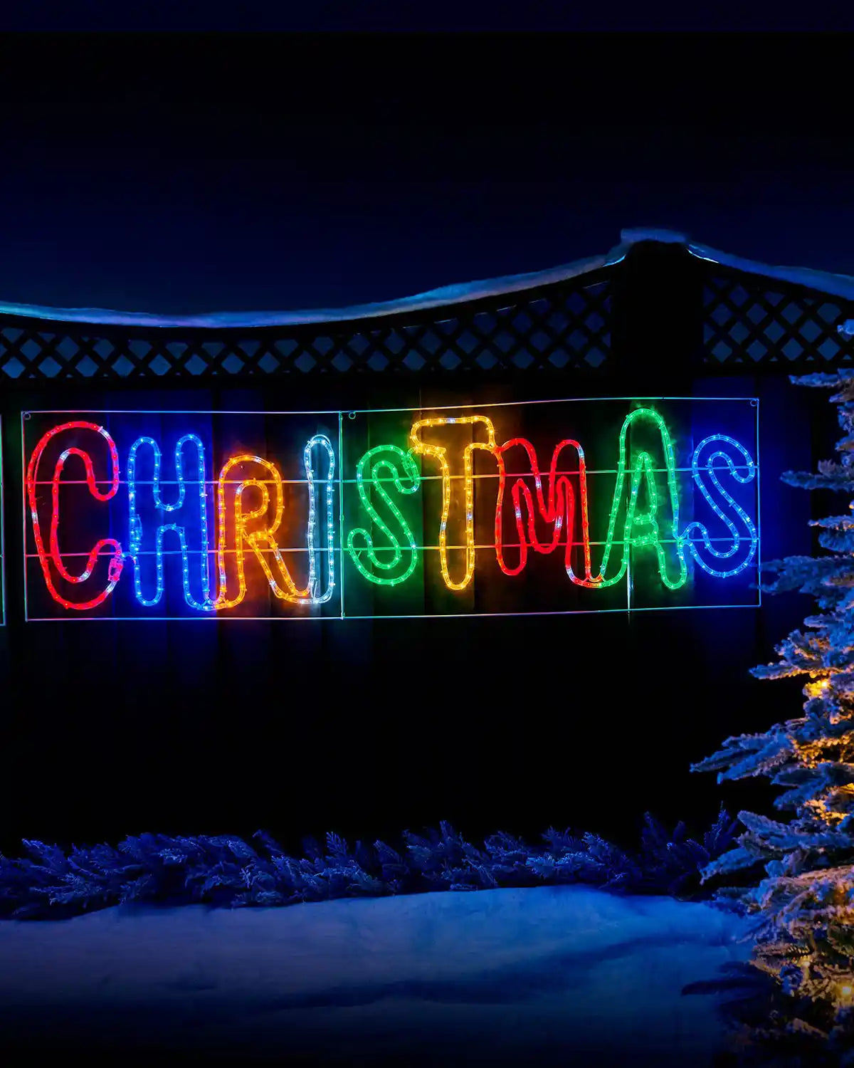 Close up of Christmas Pre-Lit Merry Christmas, Multi-Coloured, Silhouette, 292 cm