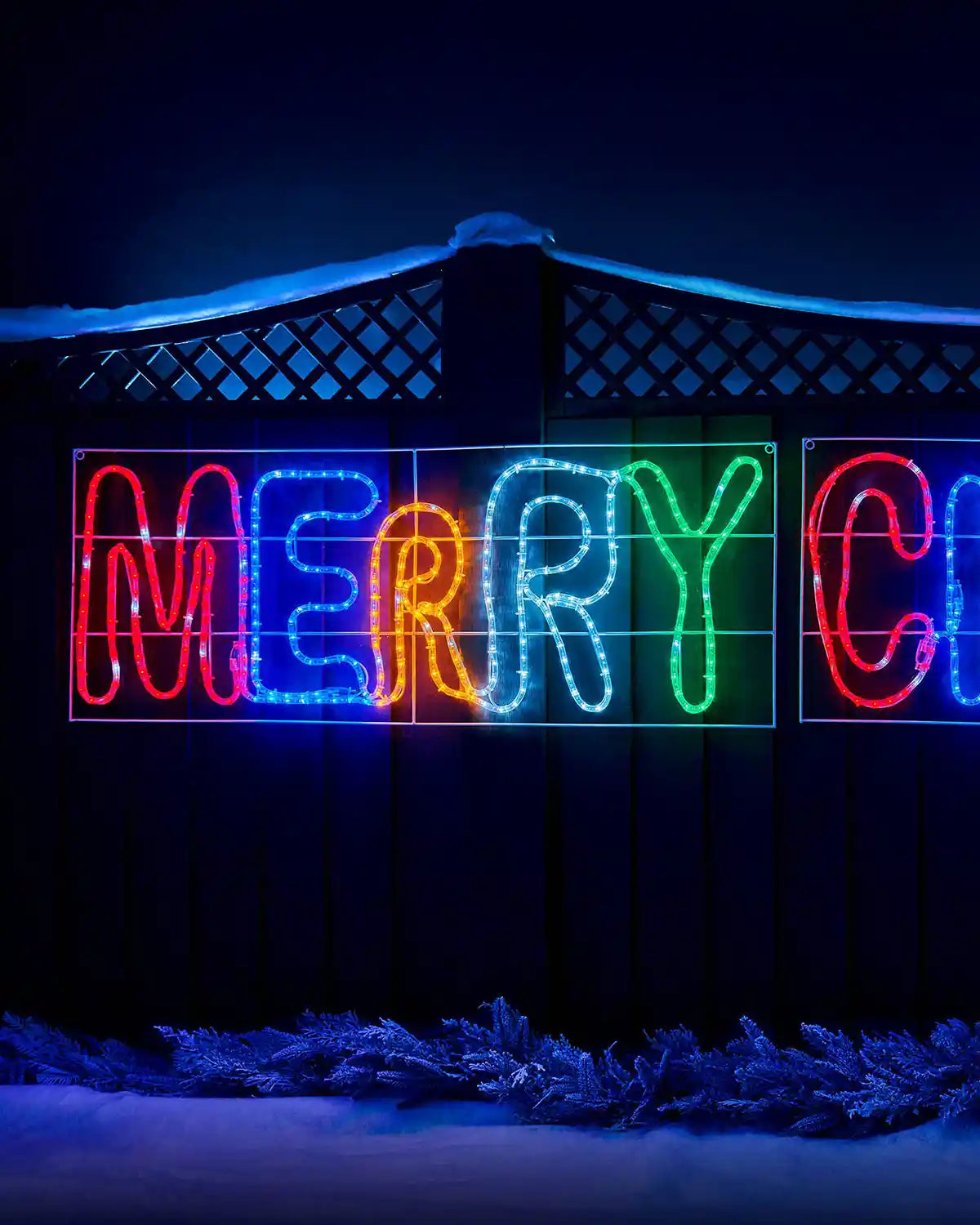 Close up of the Merry on Pre-Lit Merry Christmas, Multi-Coloured, Silhouette, 292 cm