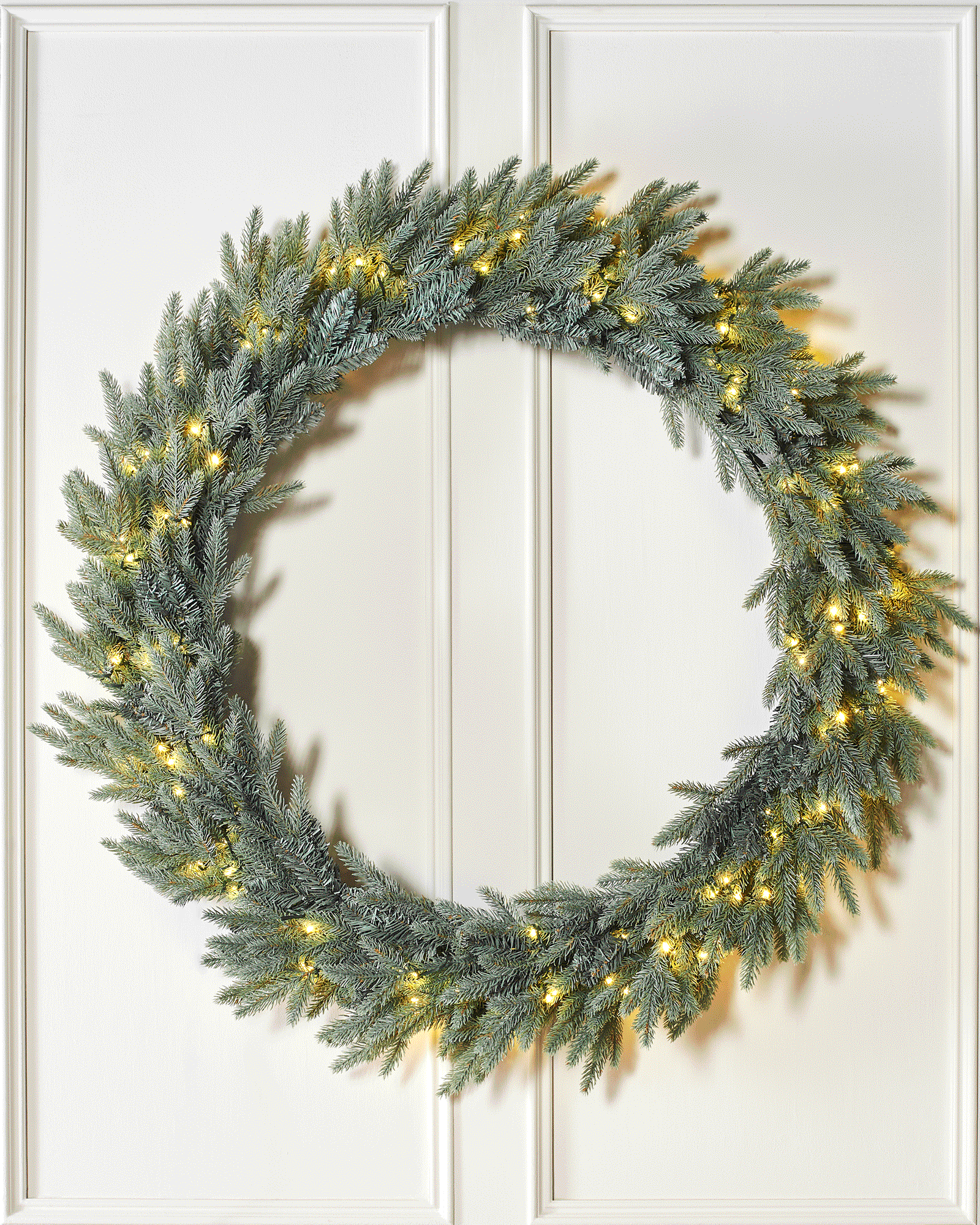 Pre-Lit Mixed Pine Blue Wreath, 1 m with warm white and Ice white lights