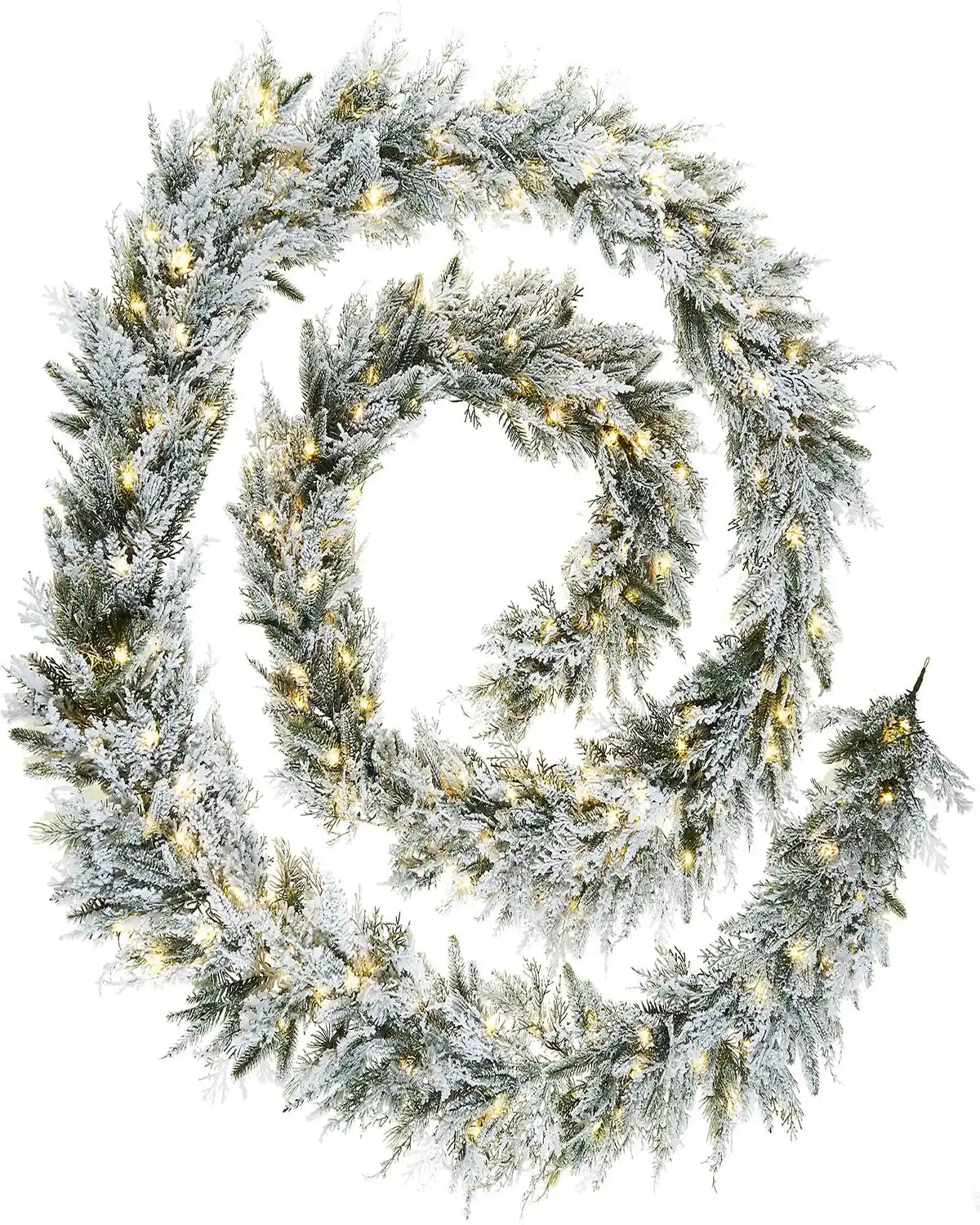 Pre-Lit Snow-Flocked Fir Garland, 18 ft on a white background