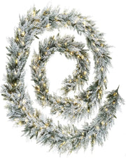 Pre-Lit Snow-Flocked Fir Garland, 18 ft on a white background