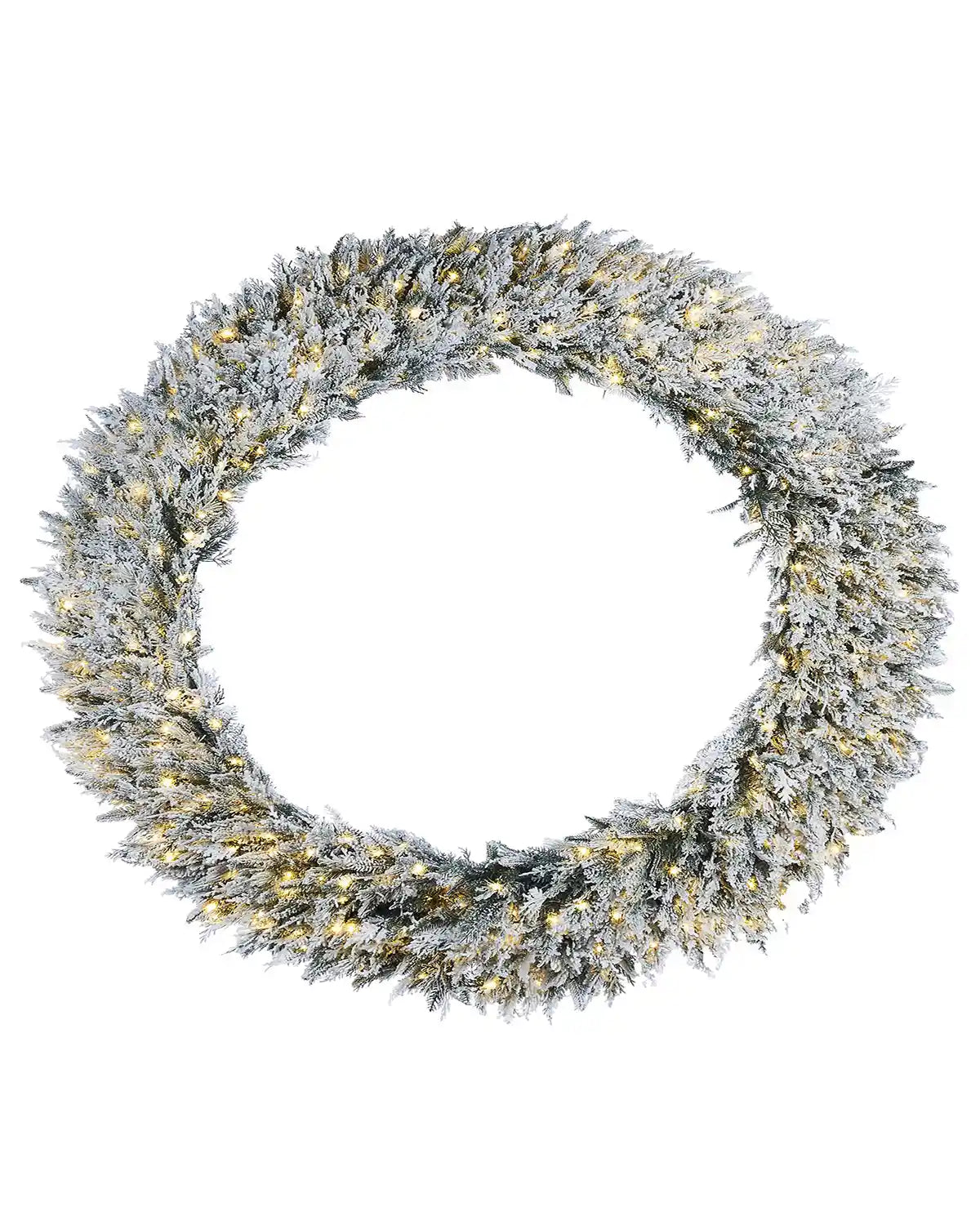 Pre-Lit Snow Flocked Natural Fir Majestic Wreath, 1.5 m on a white background
 