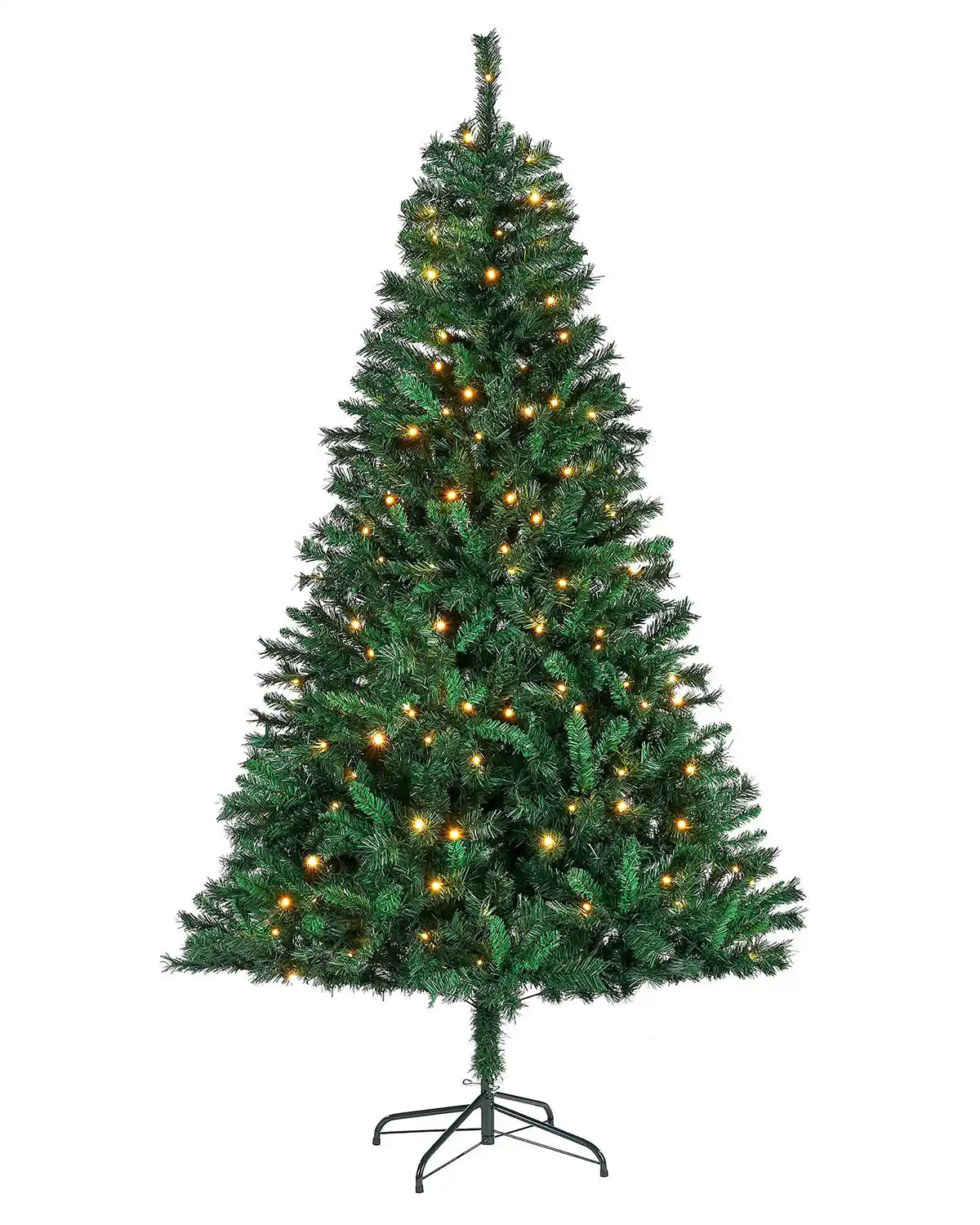Pre-lit 6ft Christmas tree white warm white lights on a white background