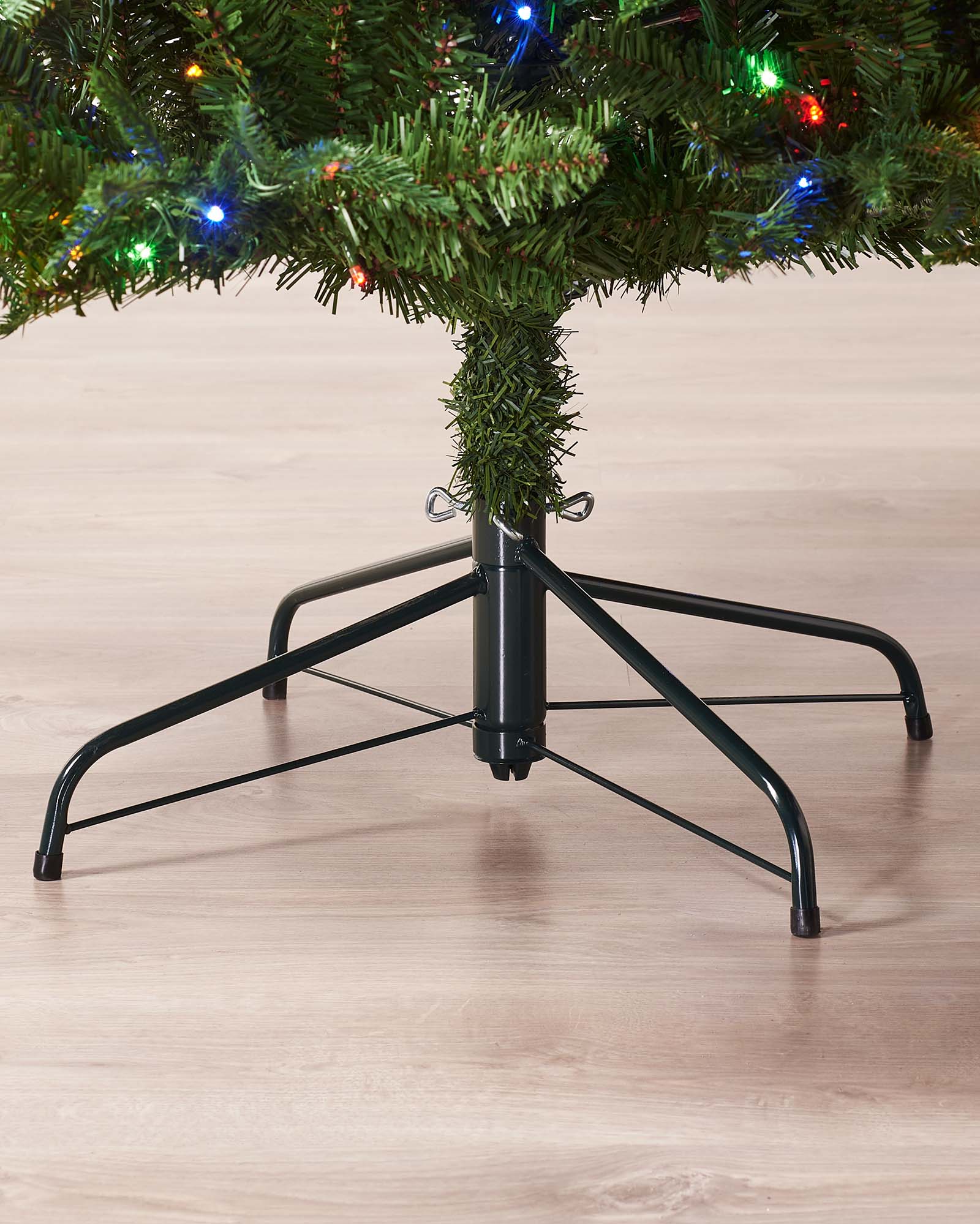 5 ft pre-lit Grand Alaskan Fir Christmas tree with mixed PE and PVC branches, featuring dual warm white and multi-colour LED lights with multi-functional settings, displayed against a neutral background.