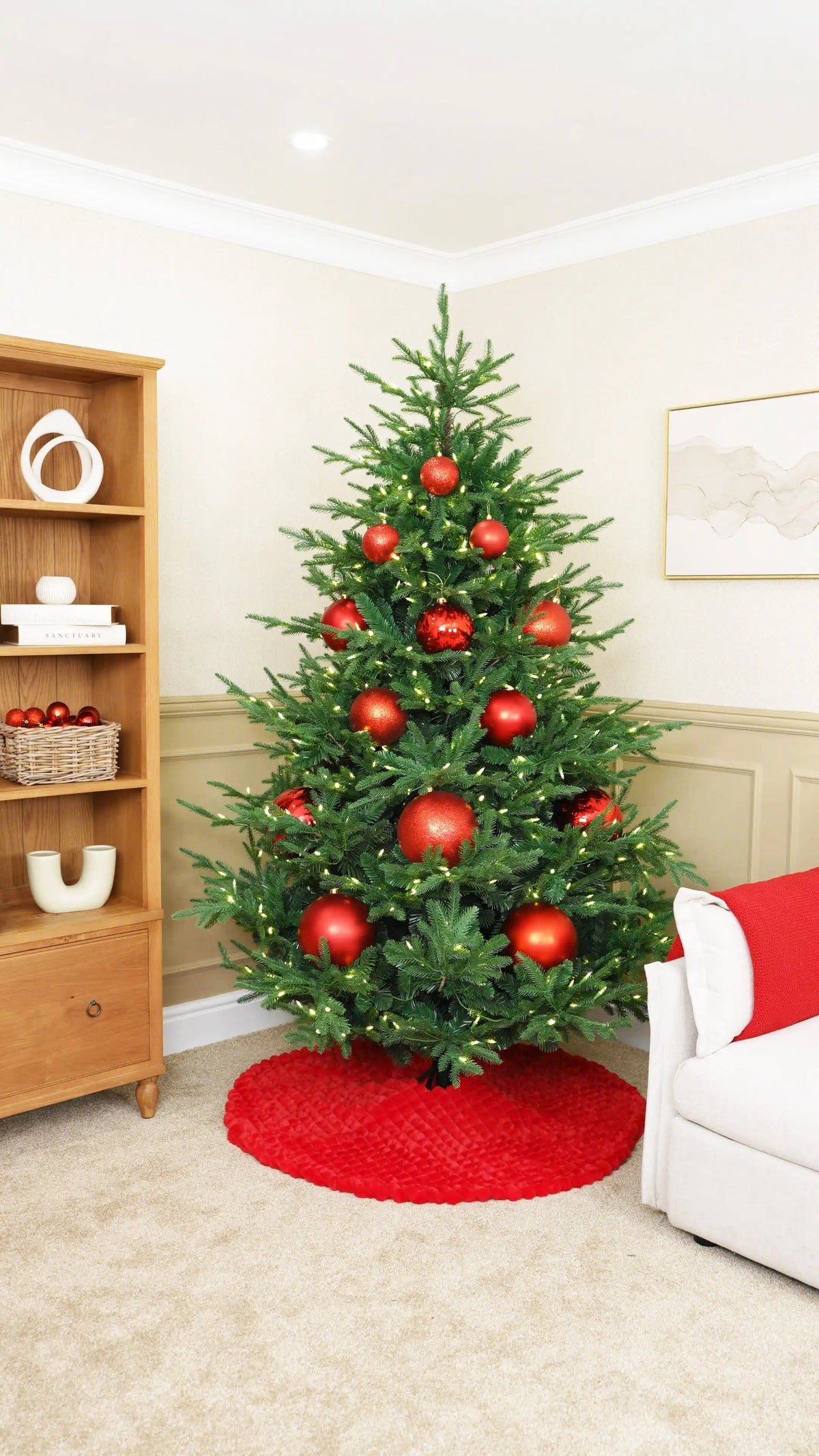 Layer Smaller Red Baubles Throughout the Tree