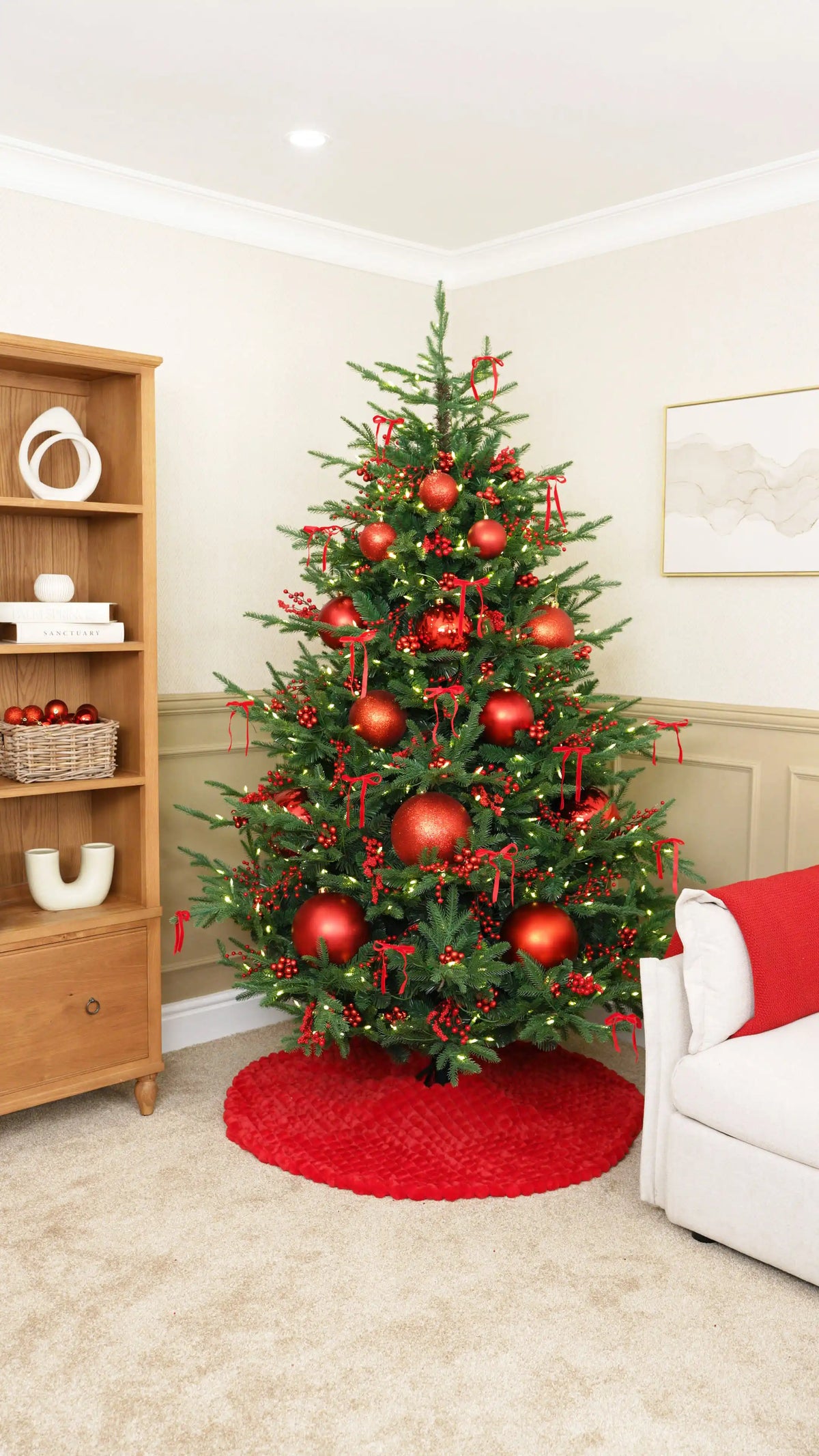 Add Red Mini Bows to the Branch Tips