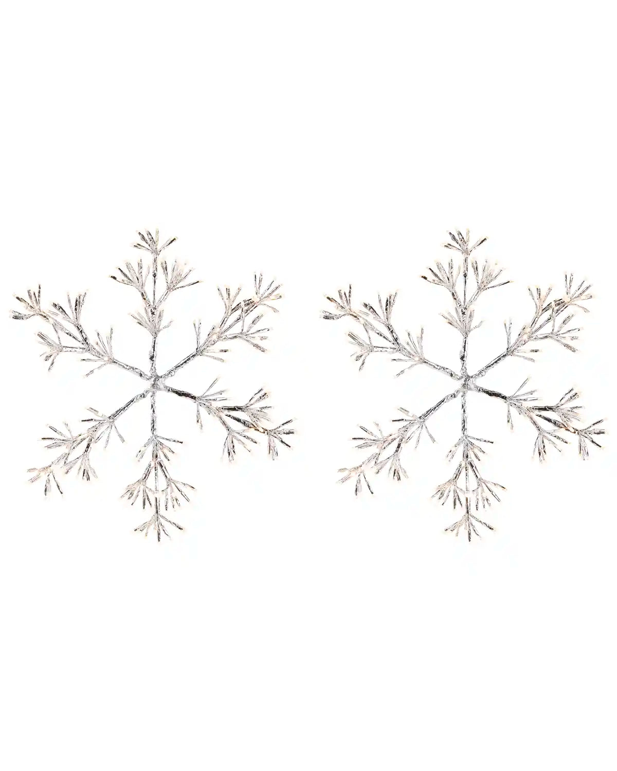 Set of 2 Pre-Lit silver stat silhouettes with warm white LED lights against a White background