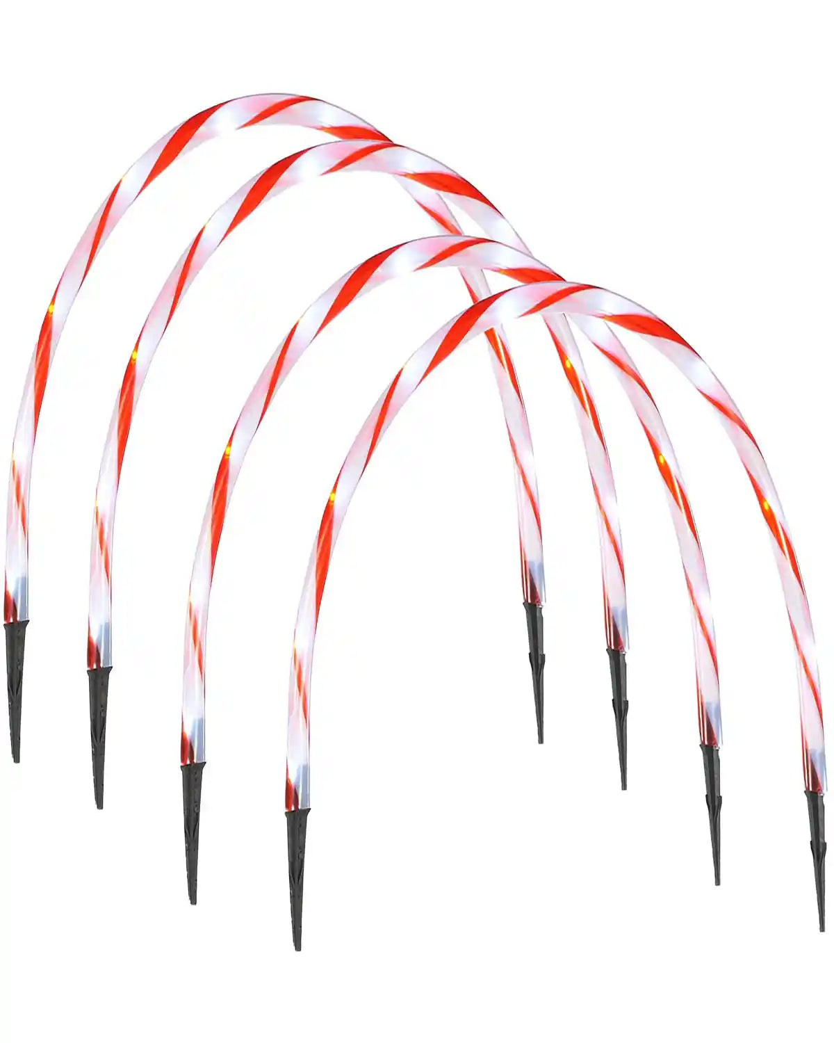 Set of 4 Candy Cane Arch Pathway Stake Lights, 50 cm on a white background