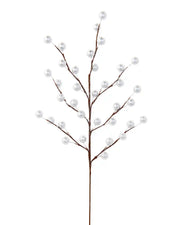 Shiny silver berry Christmas tree spray with wood like stem on a white background