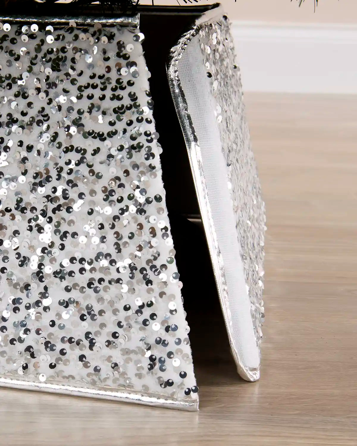 Silver Sequin Tree Collar showing the overlapping panel design
