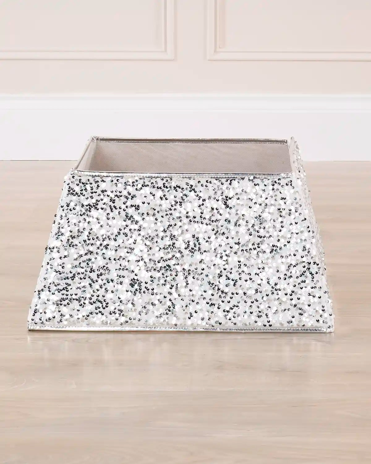 Silver Sequin Tree Collar shown from the front with an open top