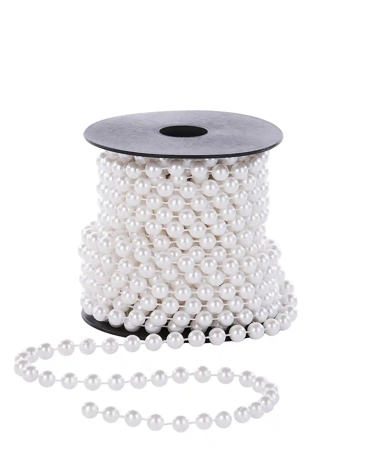 Spool of white pearl beaded Garland on a white background