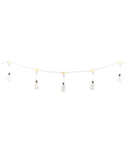 String of 5 warm white light bulbs on a white background