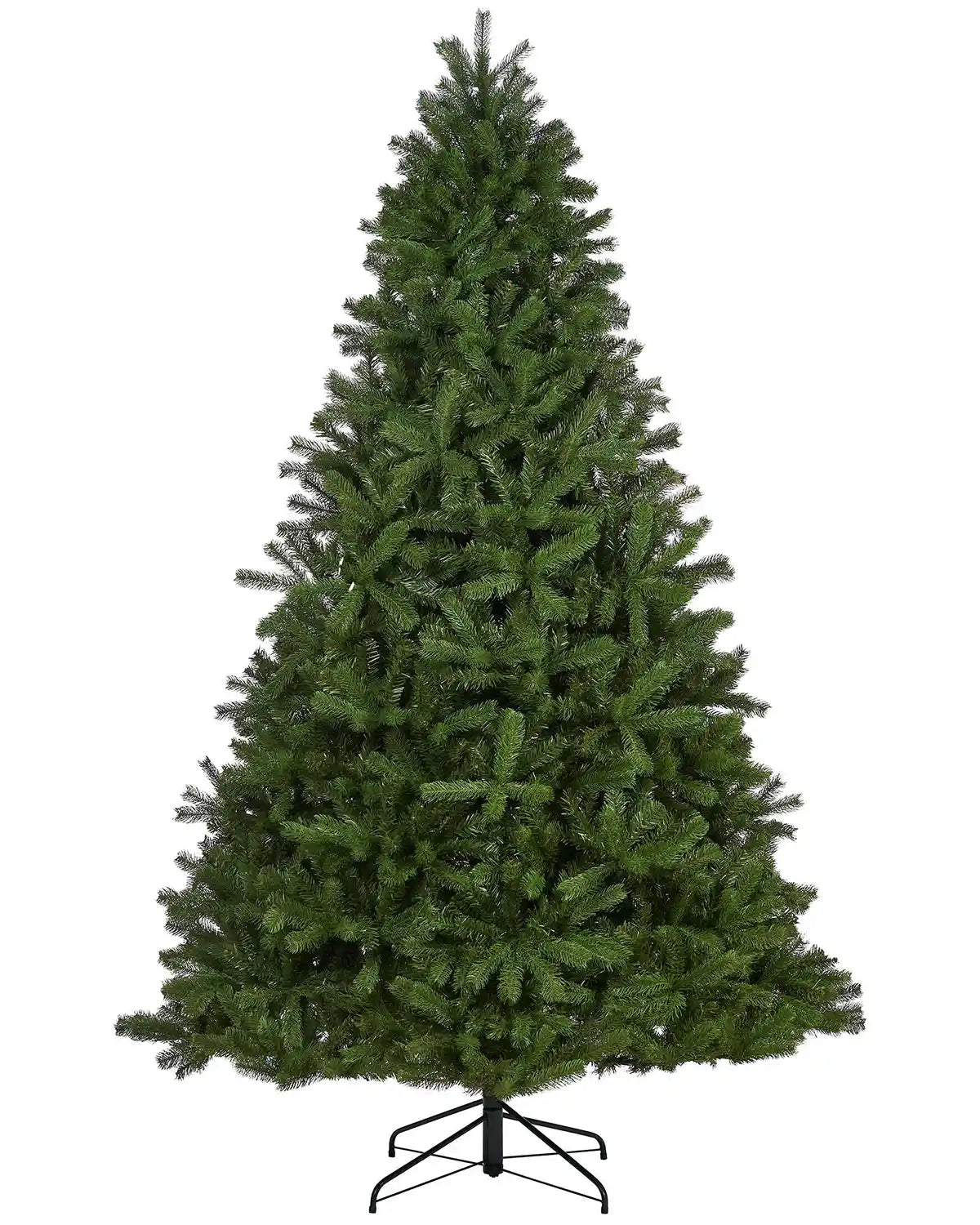 7ft Unlit Mixed Pine Christmas tree with a Black tree stand on a white background 