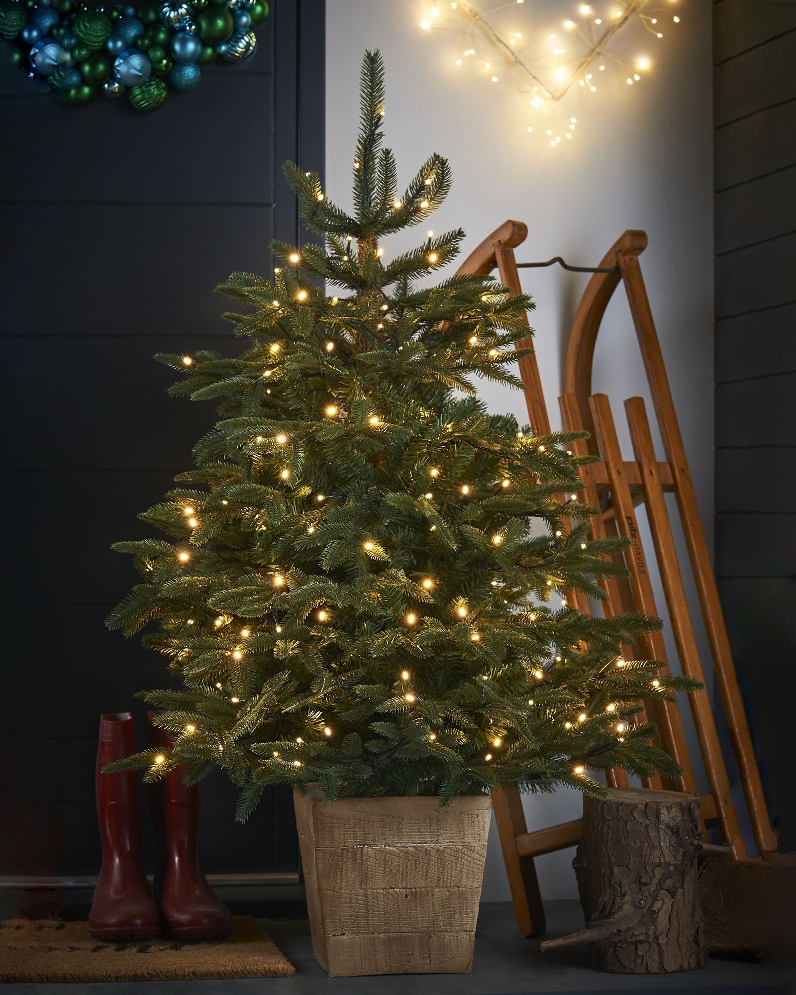 Pre-Lit Potted Alaskan Fir Christmas Tree, 4 ft