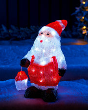 Pre-Lit Acrylic Santa with Lantern, 35 cm