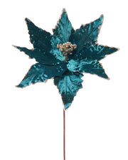 Turquoise Artificial Poinsettia Flower, 28 cm