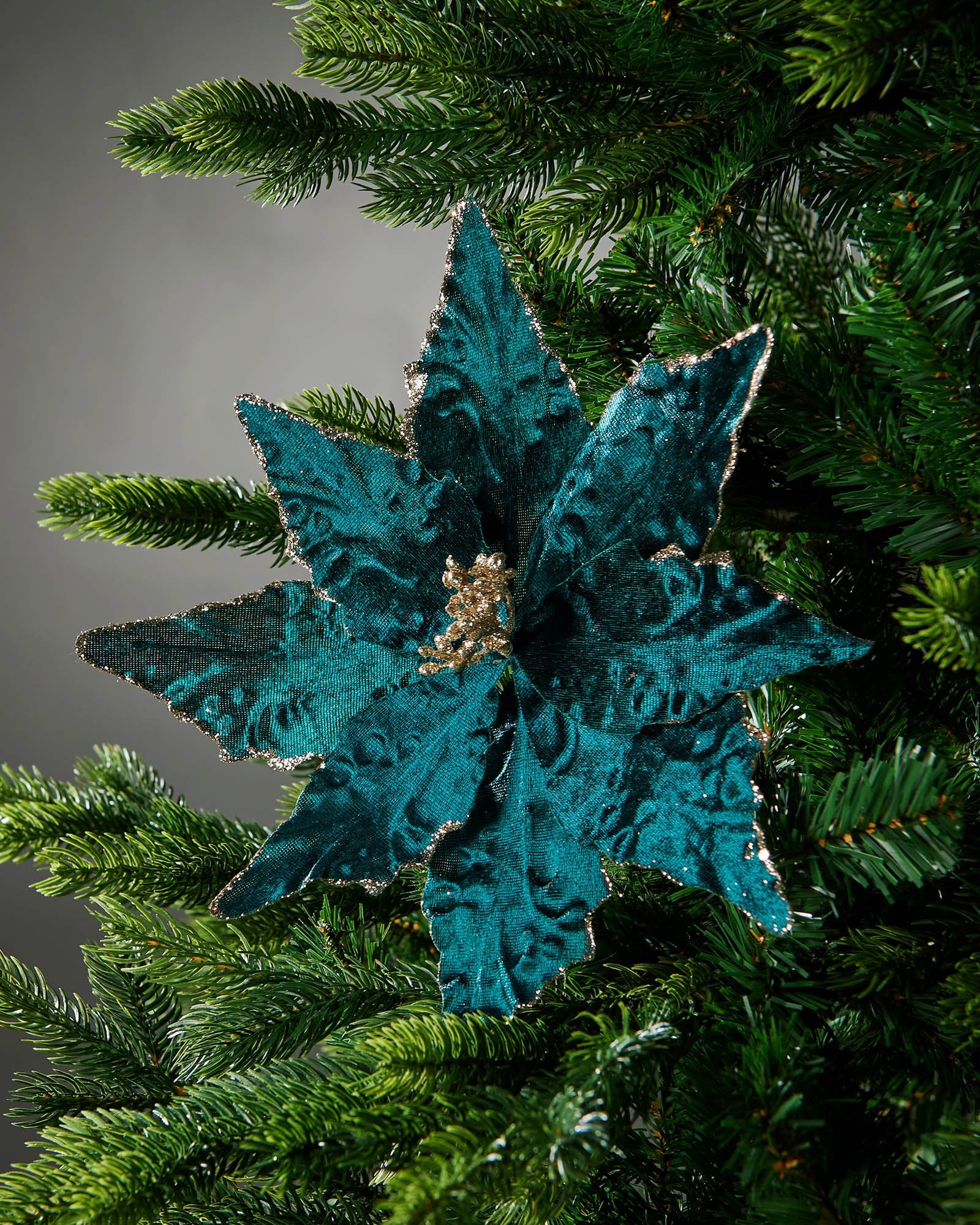 Turquoise Artificial Poinsettia Flower, 28 cm