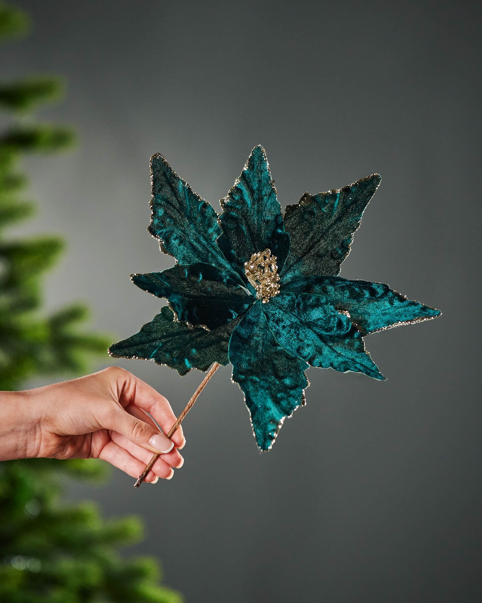 Turquoise Artificial Poinsettia Flower, 28 cm