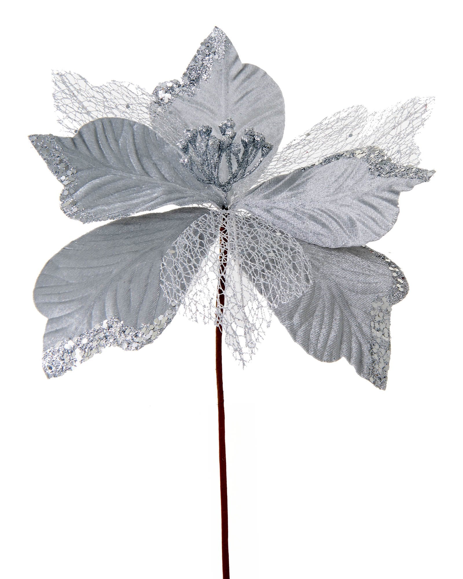 Silver Artificial Poinsettia Flower, 30 cm