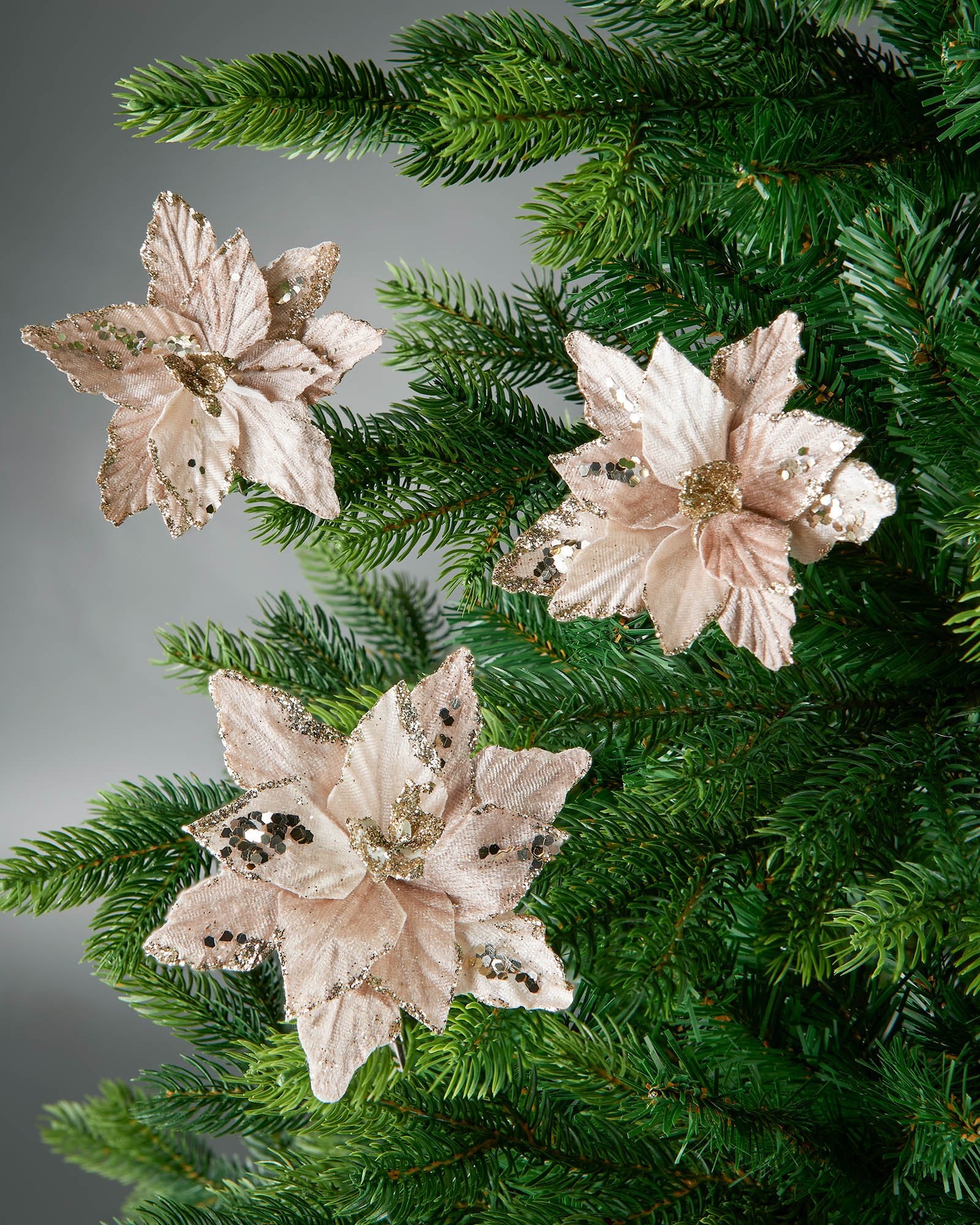 Set of 3 Gold Artificial Poinsettia Flowers with Clip, 12 cm